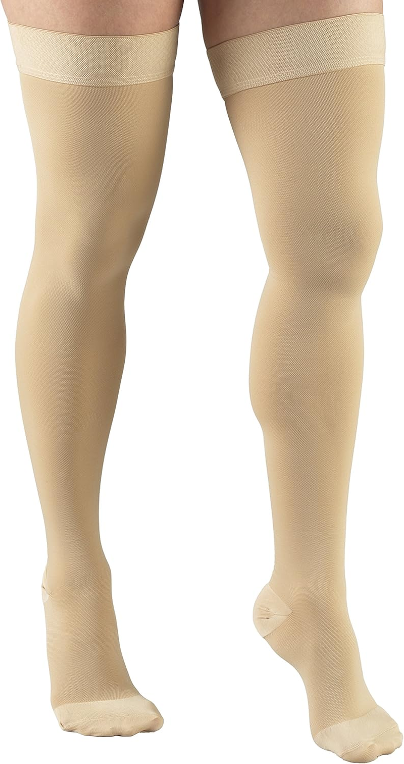Truform 20-30 Mmhg Compression Stockings for Men and Women, Thigh High Length, Dot Top, Closed Toe, Beige, Medium image number 6