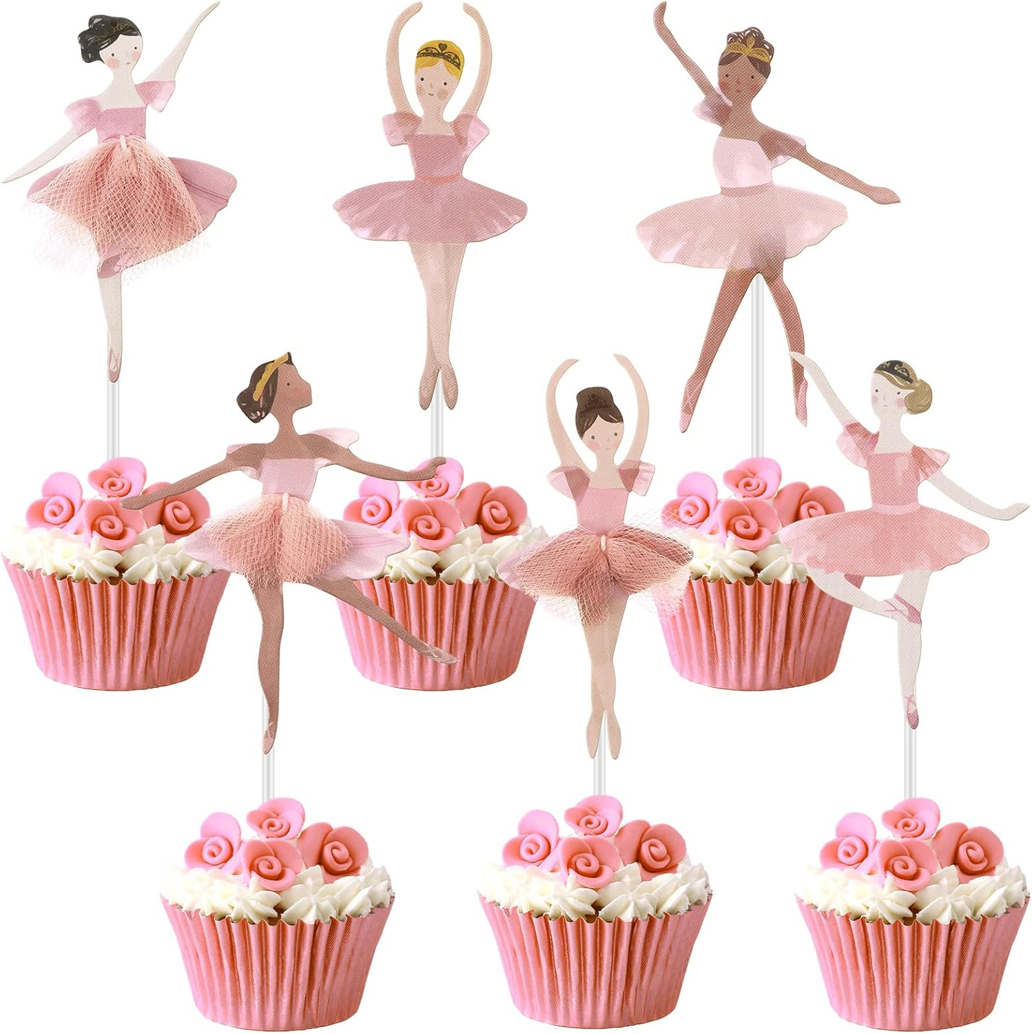 36 Ballerina Cupcake Kit - 72 Count - Pink - Ballet Tutu Dancer Girls Cupcake Toppers & Cups - Wedding, Baby Shower, Birthday Party image number 4