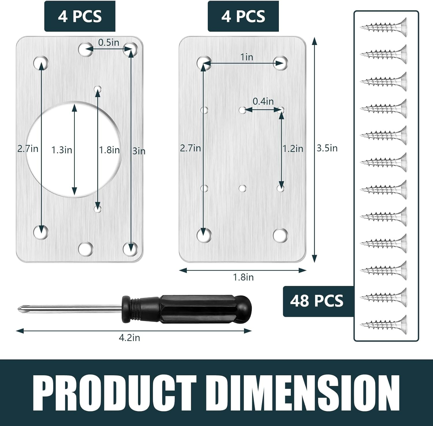 Cabinet Hinge Repair Plate, 8 Pcs Stainless Steel Hinge Repair Brackets, Hinge Fixing Plate for Kitchen Cabinets, Wardrobes, TV Cabinets, (Silver/8 Pcs) image number 4