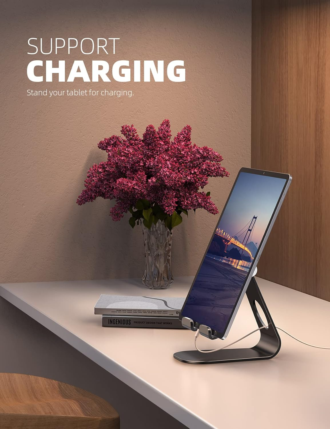 Tablet Stand Adjustable, Lamicall Tablet Stand : Desktop Stand Holder Dock Compatible with New Ipad 2017 Pro 9.7, 10.5, Air Mini 2 3 4, Kindle, Phone, Accessories, Tab, E-Reader (4-13 Inch) - Black