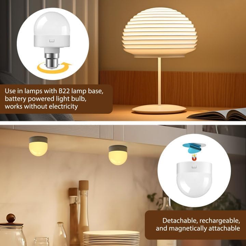 LED Light Bulbs,Remote Control,40W Equivalent,300Lumens,B22 Detachable Charging,3 Timers,5 Dimmers,Led Emergency Puck Lamp, Type-C Charging image number 4