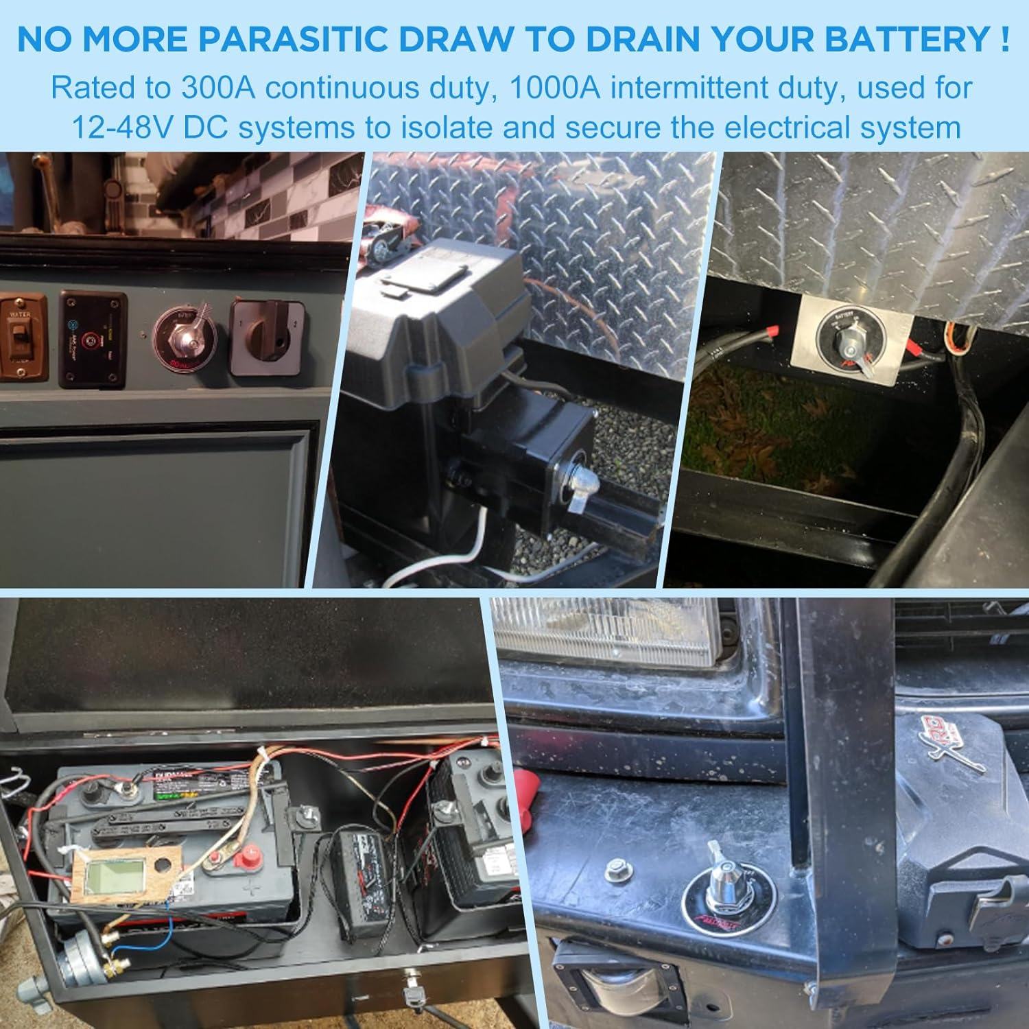 High Current Master Battery Disconnect Switch, 12V-48V Heavy Duty Battery Isolator Switch with Face Plate, 300A Waterproof Marine Battery Shut off Switch for RV Marine Boat Vehicle Truck image number 3