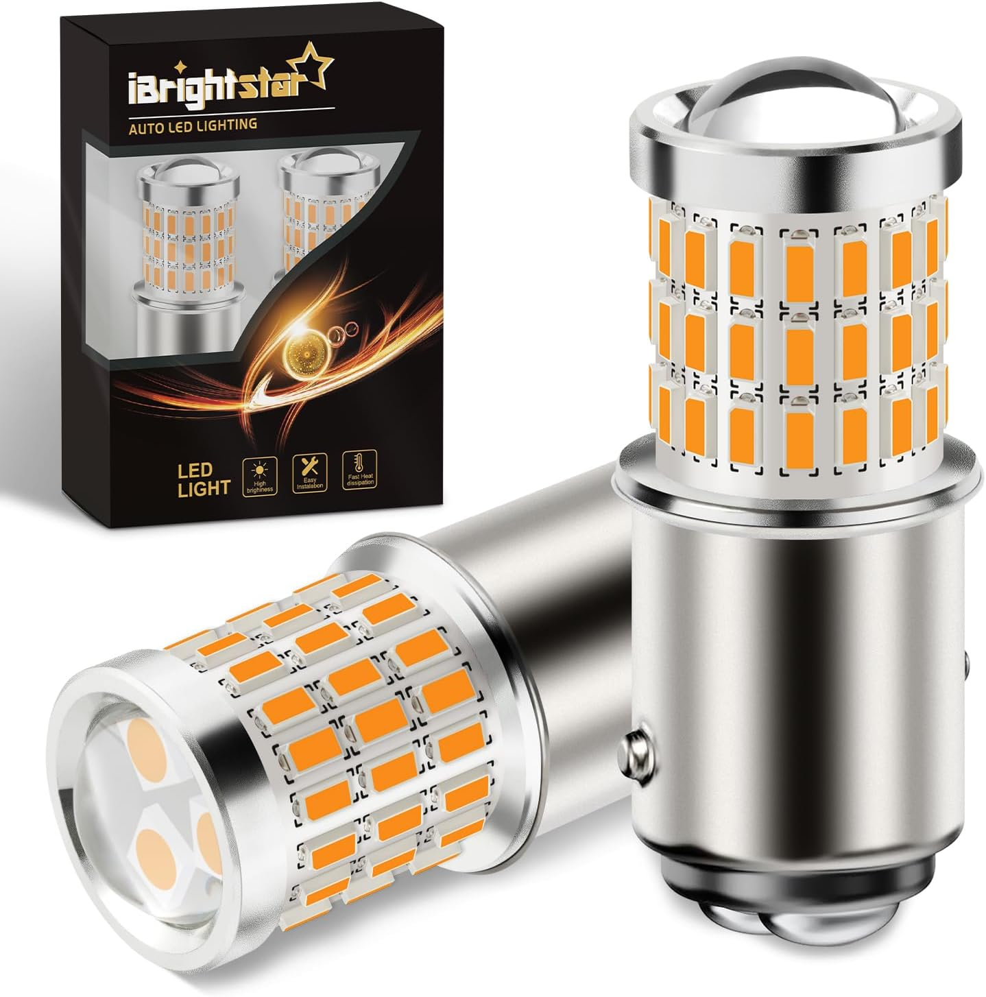 Ibrightstar Newest 9-30V Super Bright Low Power 1157 2057 2357 7528 BAY15D LED Bulbs with Projector Replacement for Turn Signal Lights,Amber Yellow image number 5