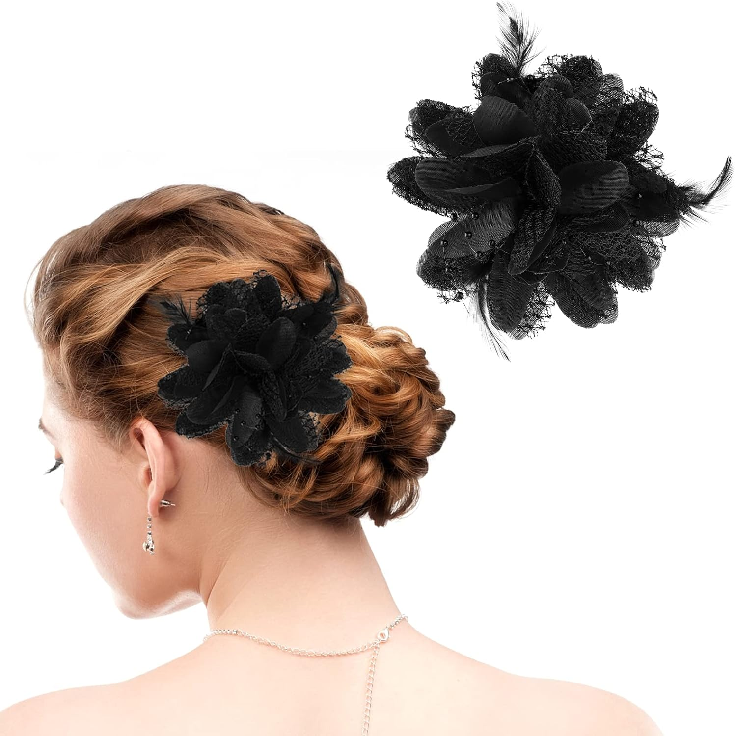 Sibba Flower Hats Clips Hairpin Barrettes Rose Hair Dress Valentines Mother'S Day Easter Headwear Headpiece Accessory Pin Floral Feather Women Girls Dresses for Travel Wedding Prom Party (Red)