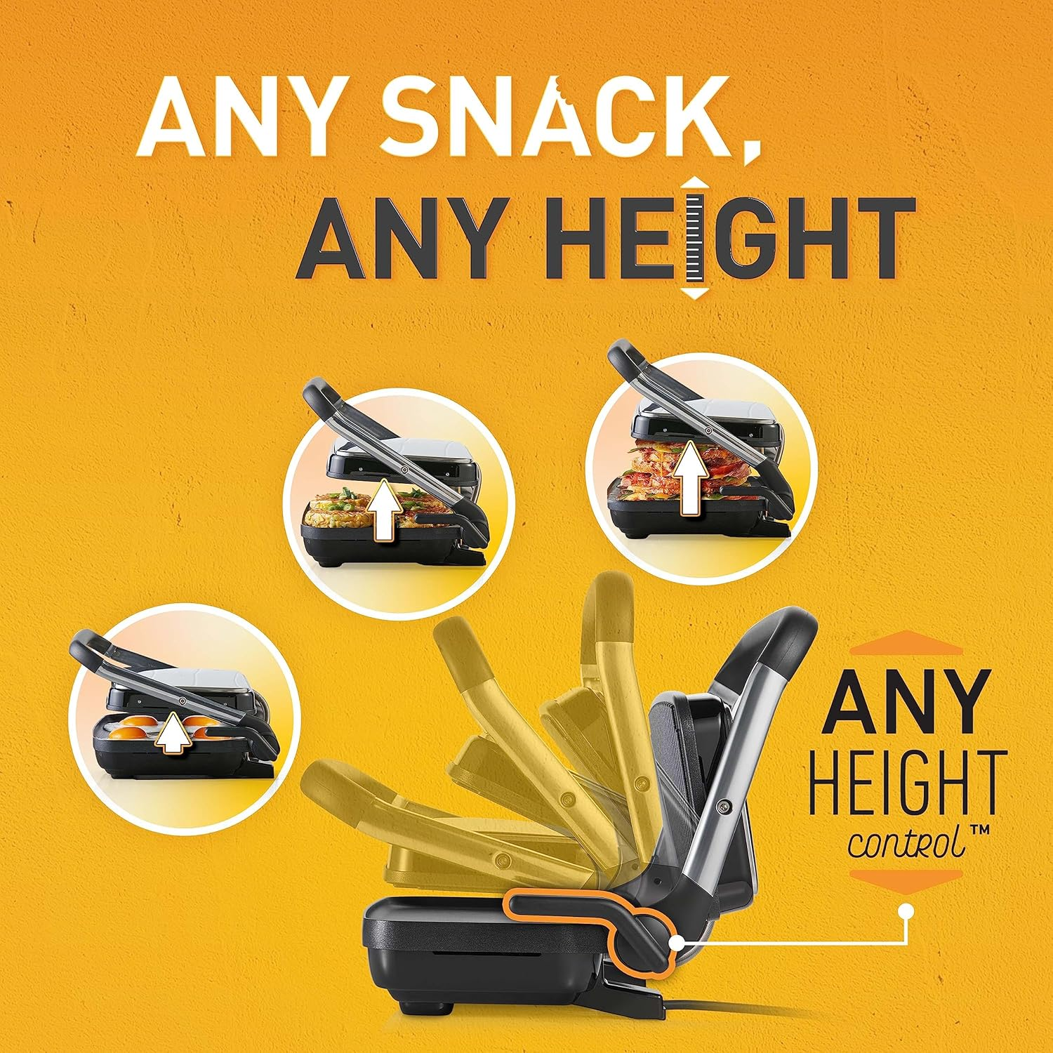 Sunbeam Caf&eacute; Style 4-Slice Sandwich Press and Maker| Anyheight&acirc;&bdquo;&cent; Control for Fritters, Breakfast, Quick Meals, Sandwiches | Non-Stick Coating, Stand-Up Storage, Silver image number 1