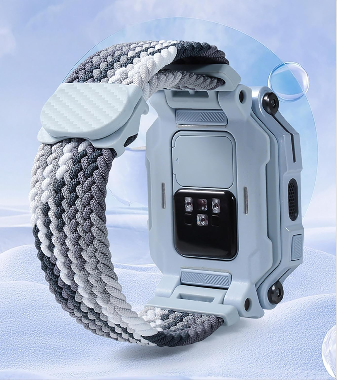 GIOPUEY Strap Compatible with Imoo Watch Phone Z7/Z6, Braided Nylon Strap [Unisex] Elastic Replacement Strap - Rainbow Colours - Black image number 6