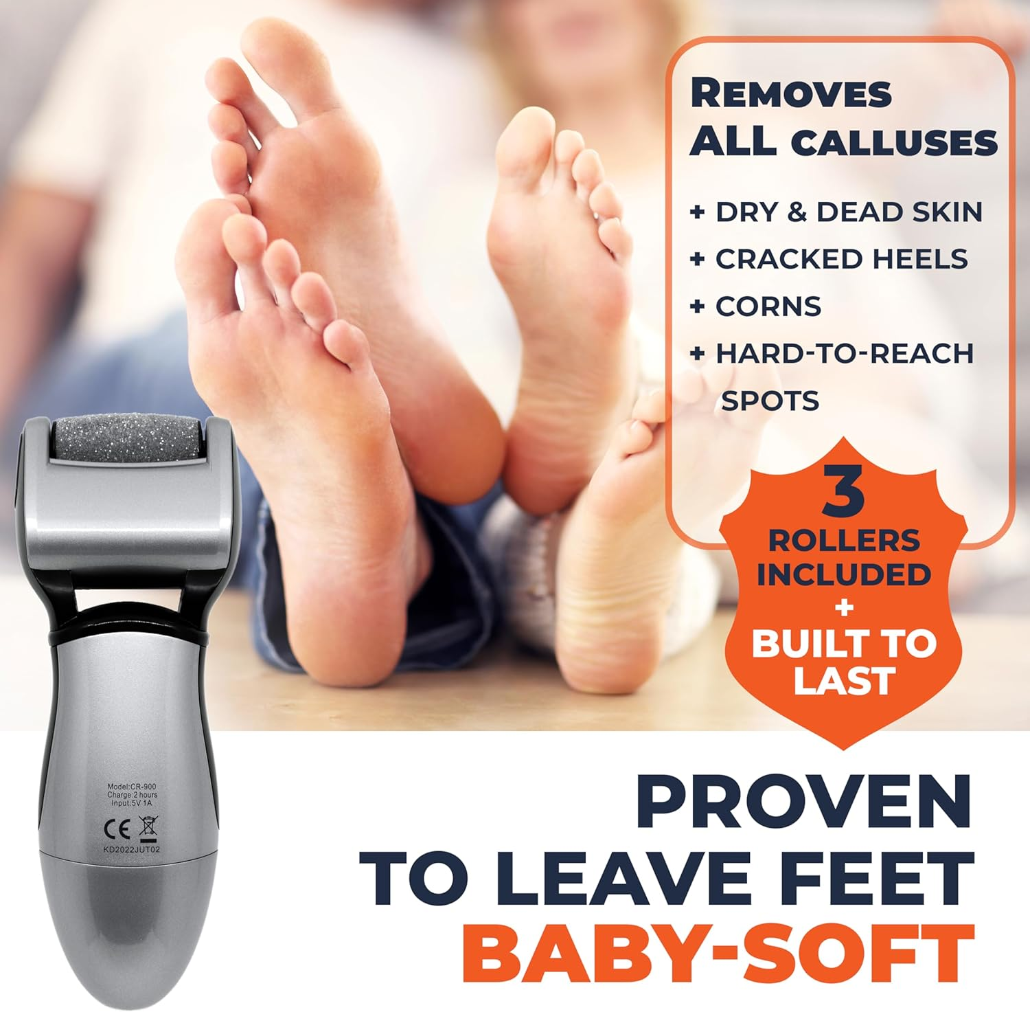 Electric Foot Callus Remover, Foot Scrubber: Own Harmony Rechargeable Mens Pedicure Kit Tools, Professional Feet File Hard Skin Remover, Best for Dead Skin and Cracked Heel Pedi Care Spa - 3 Rollers image number 3