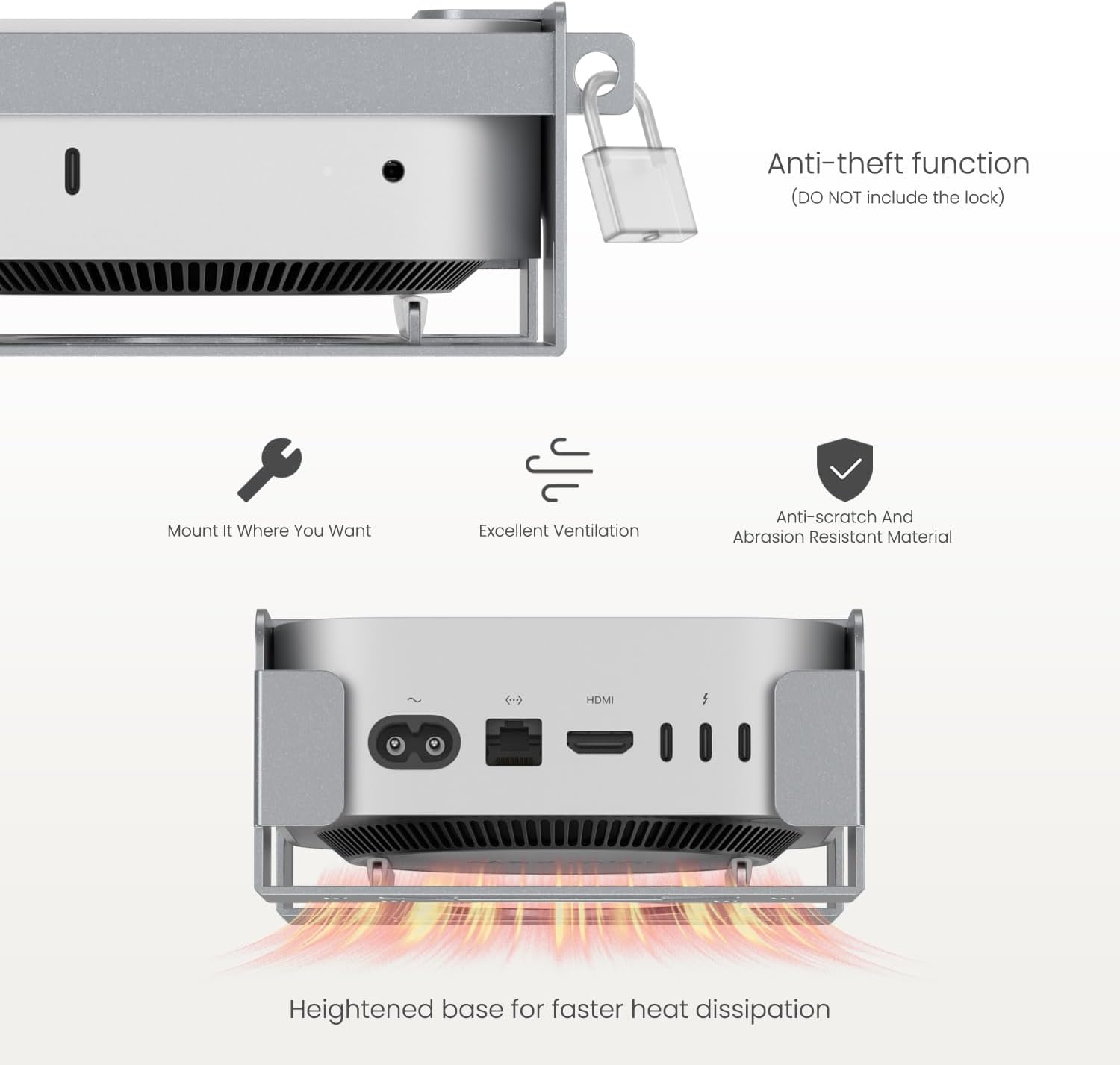 Fasgear VESA Mount for Mac-Mini M4 2024, Pure Aluminum Metal Monitors Mounting Bracket for under Desk with Anti-Theft Function, Wall Mounted VESA Compatible with Mac-Mini M4 Pro 2024(Silver) image number 1