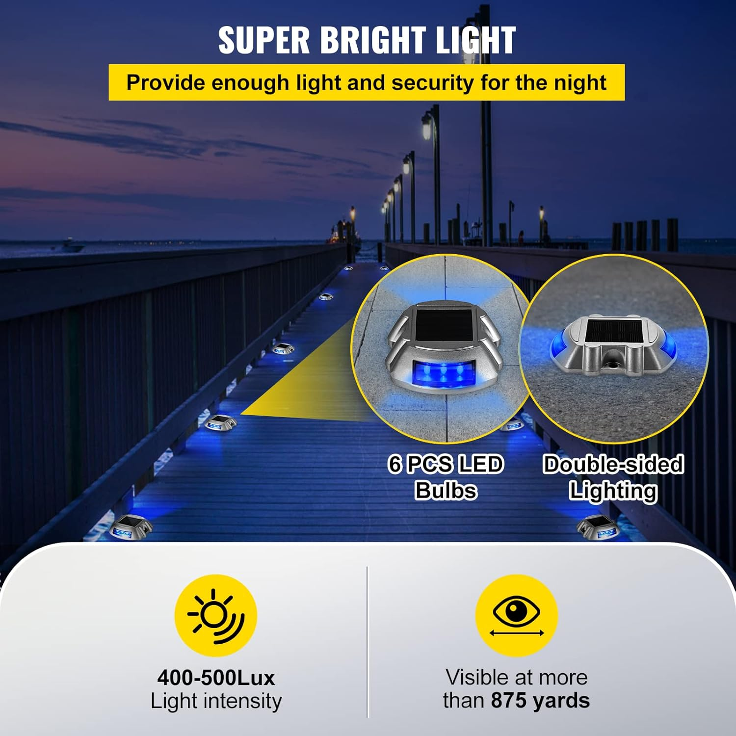 Happybuy Solar Driveway Lights - 4-Pack Bright Blue with 6 Leds for Path, Garden, Walkway & Sidewalk image number 5