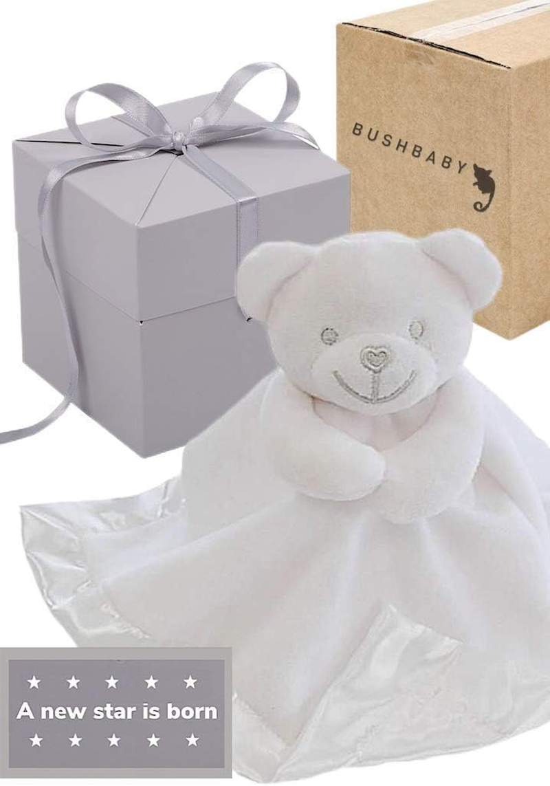 BUSHBABY &lsquo;A New Star Is Born' New Baby Comforter Blanket in Gift Box, Plush Animal Teddy Bear Soft Toy for Newborn Girls Boys (Neutral/Unisex White) image number 3