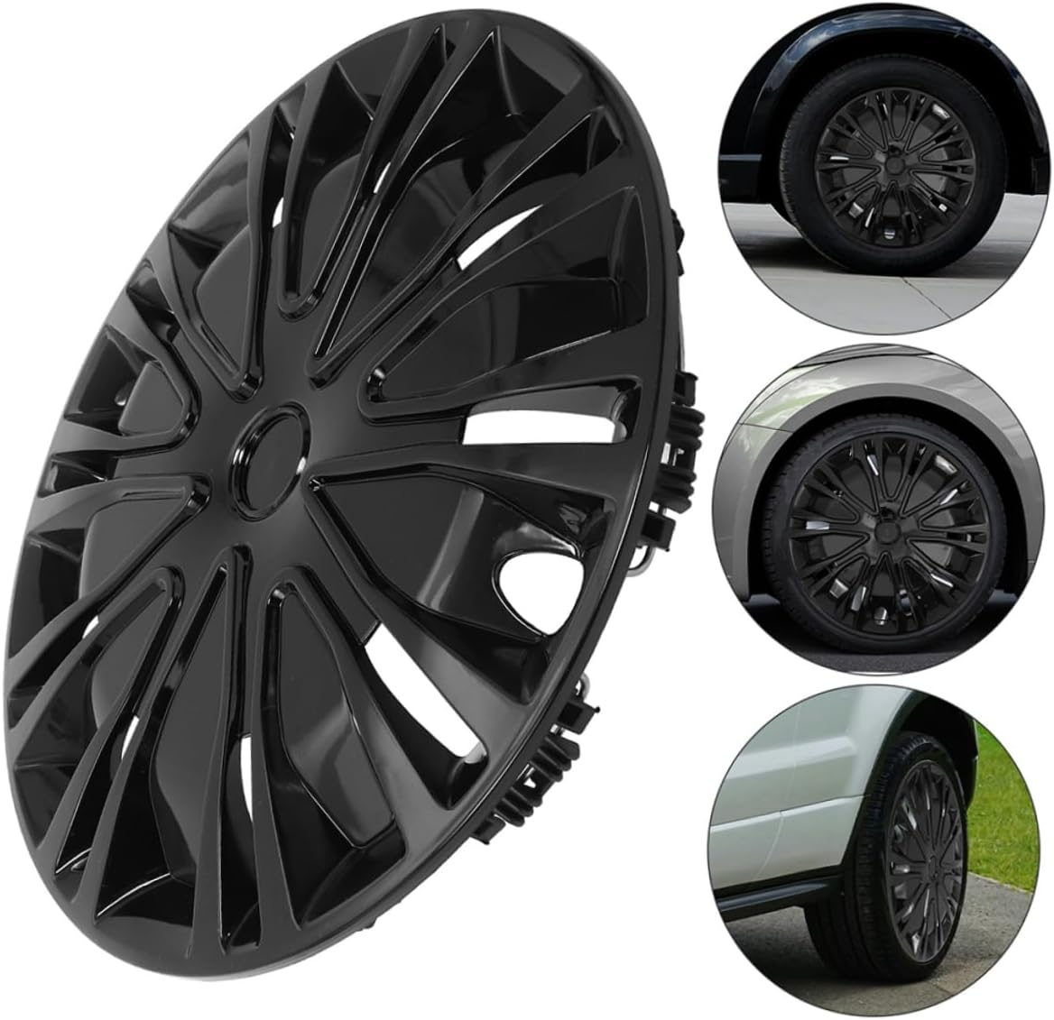 GANAZONO 15 Inch Automotive Wheel Hub Covers Car Hubcaps Full Black Decorative Universal Replacement Hub Caps for Vehicle Wheels image number 3