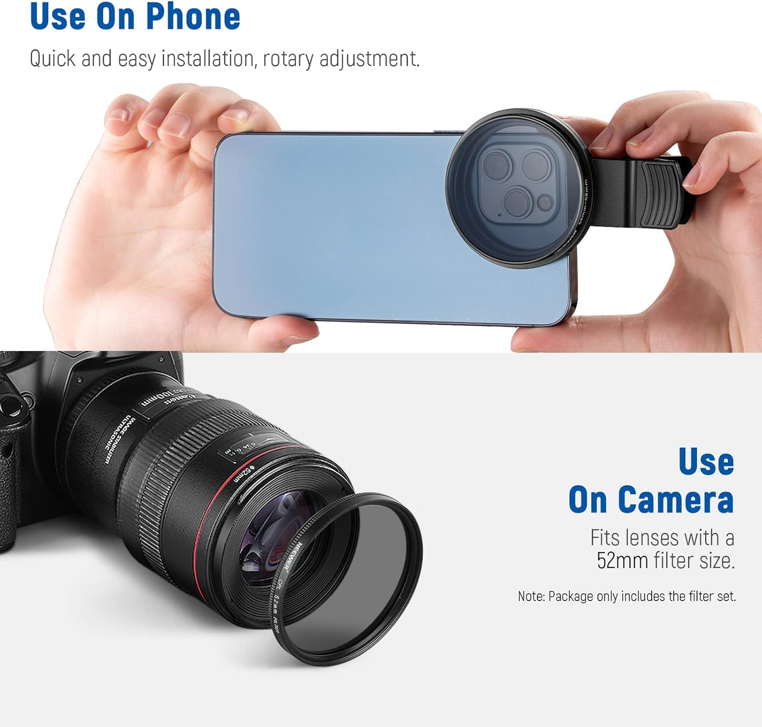 NEEWER 52Mm ND + CPL + Star + 4 Graduated Color Filter Set with Phone Lens Clamp Compatible with Iphone 17 16 16E 15 14 Pro Max plus Canon Nikon Sony Camera image number 3