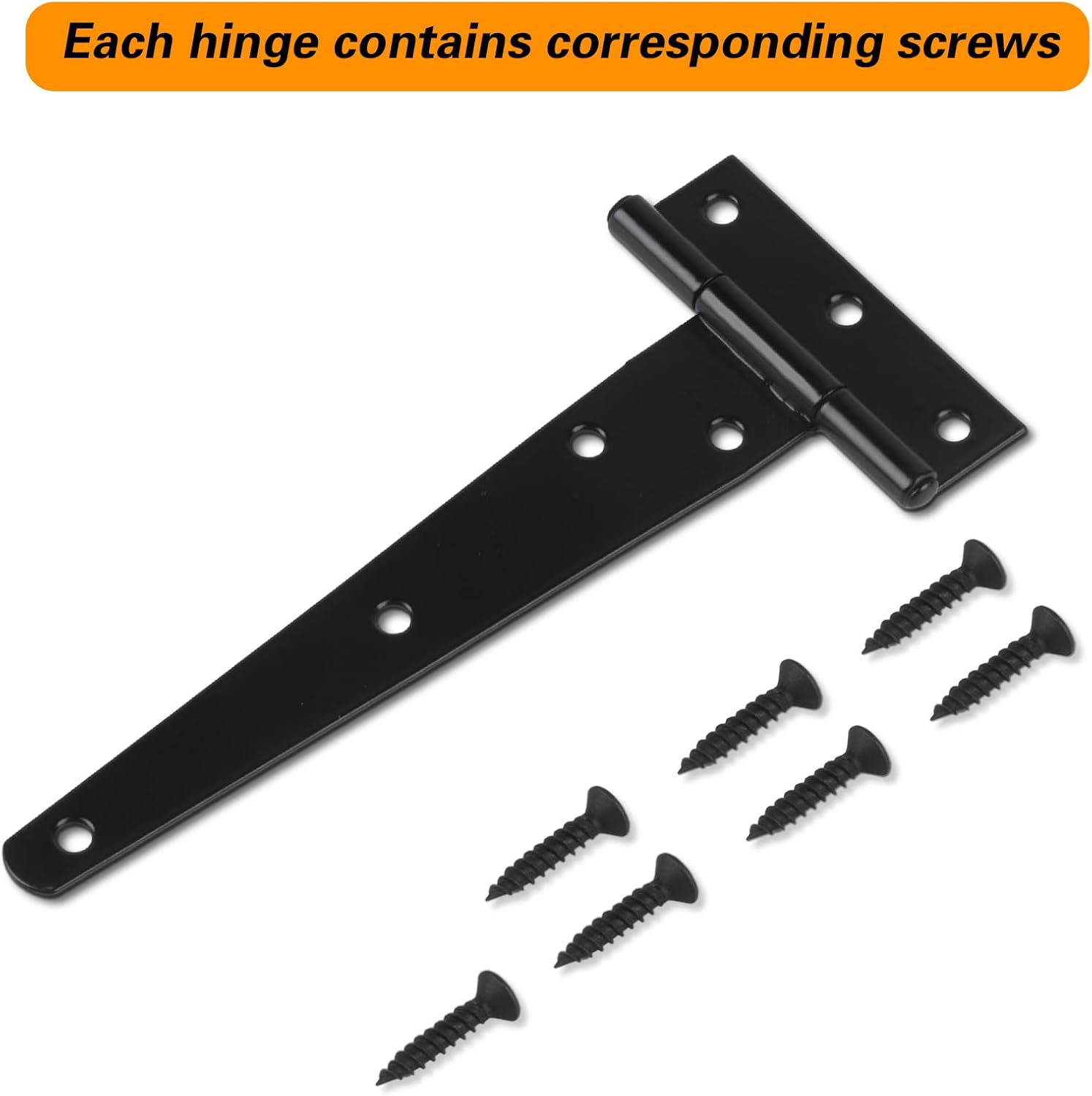 2 Pack 6 Inch T Strap Hinges, Shed Door Gate Hinges, Heavy Duty Black Outdoor Tee Hinge for Wooden Fences, Barn Door Gates Hinge for Shed Door Hardware (2, 6 Inch) image number 2