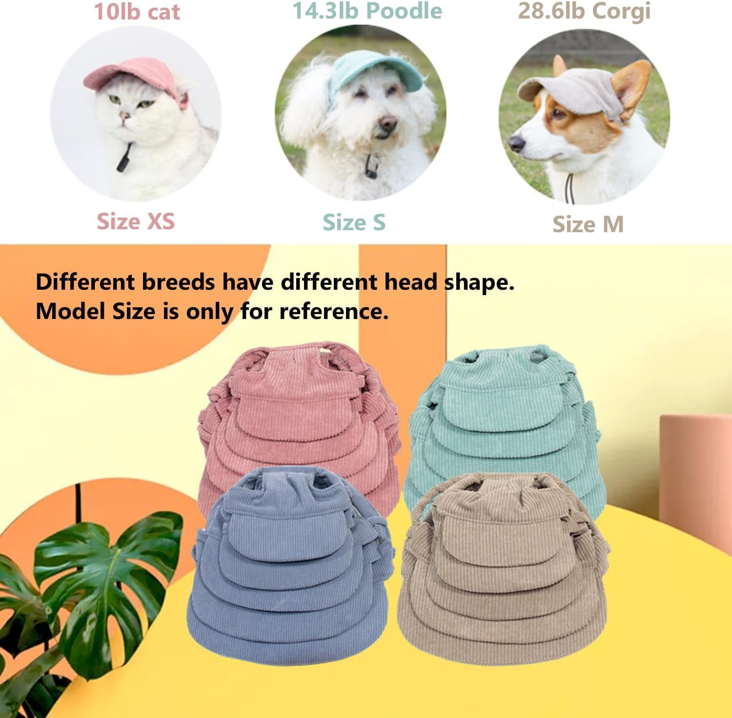 Generic Dog Cap, Thickened Corduroy Sunscreen Hat with Ear Holes Chin Strap for Cats Dogs (Pink, L) image number 3