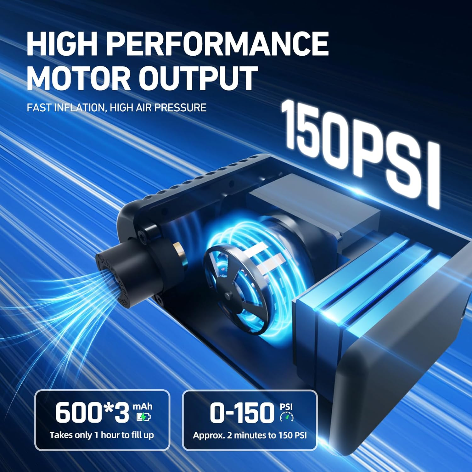 CYCLAMI Electric Bicycle Pump，150Psi Mini Electric Bicycle Air Pump with Digital Pressure Gauge for Road/Mountain Bikes with Presta & Schrader Valve, Type-C Rechargeable Battery image number 3