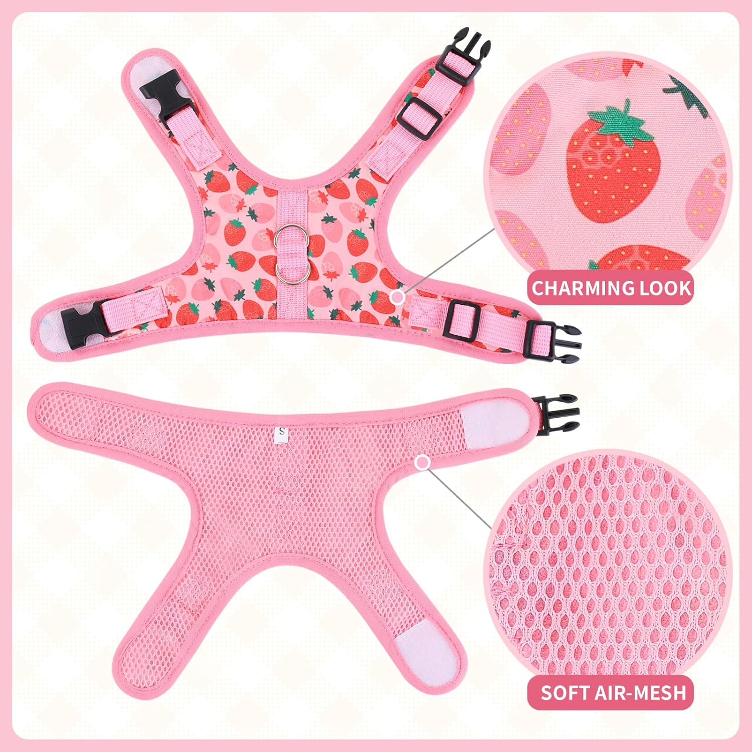 Cat Harness with Escape Proof - Fashionable Mesh Cat Dog Walking Harness Leads, Adjustable for Kitties Puppies Small Animals (Pink, XS) image number 4