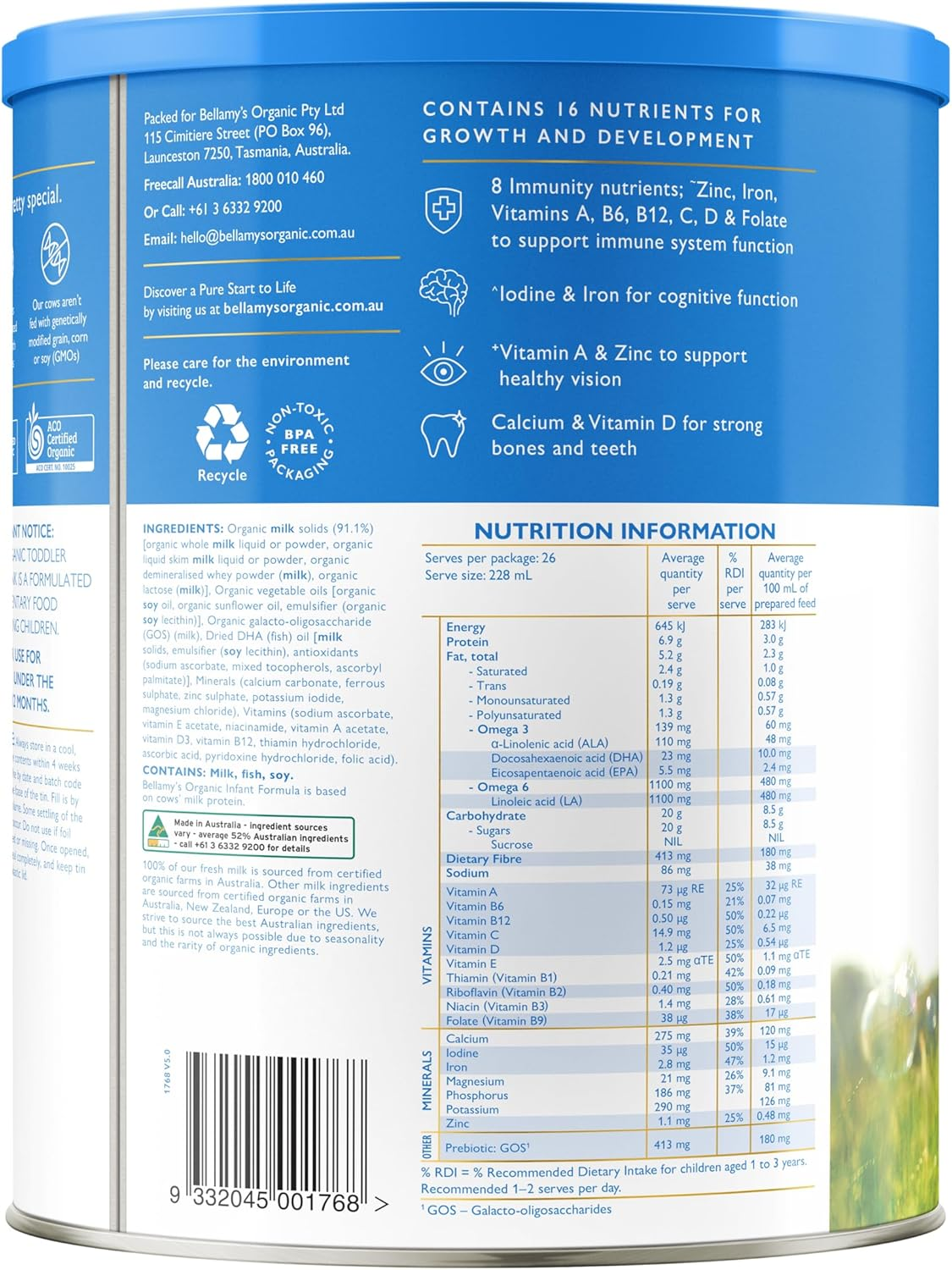 Bellamy'S Organic Step 3 Toddler Milk Drink Formula 900 G image number 1