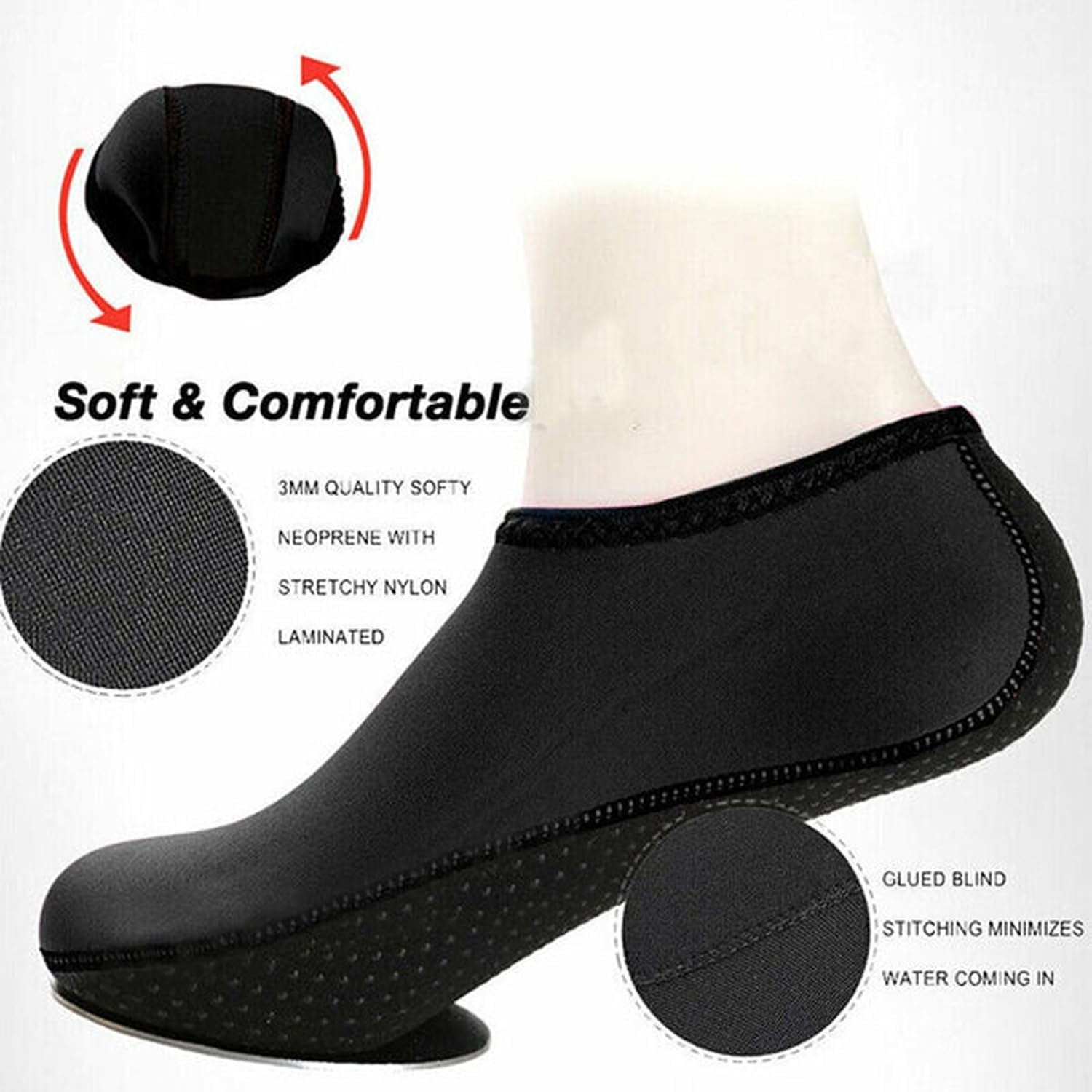 EZONEDEAL Water Shoes Swimming Mens Womens Summer Swim Barefoot Socks Skin Shoes for Beach Snorkeling Surfing Diving Yoga Exercise-Black S,M,L image number 4