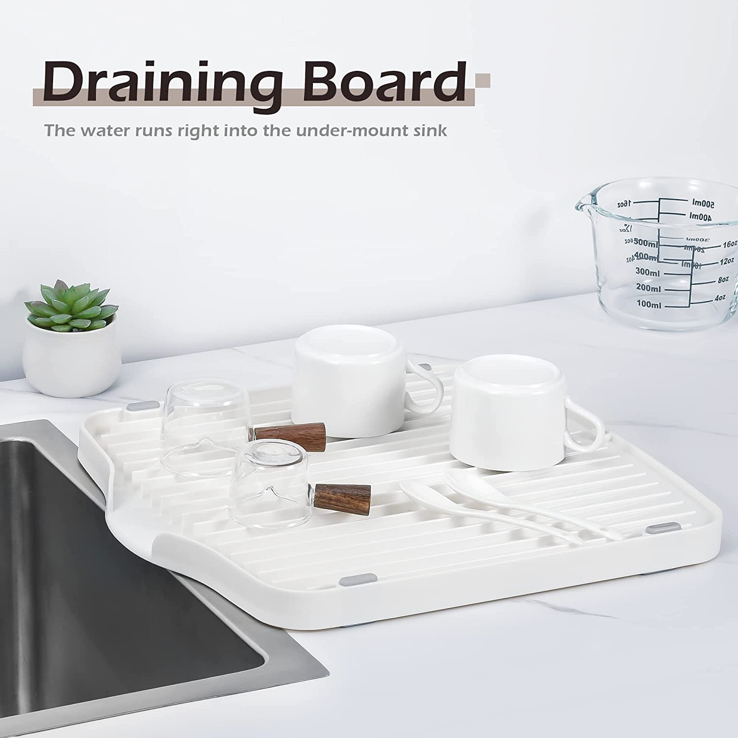 YOHOM Draining Board Tray for Under-Mount Sink Drain Board Plastic Dish Drainer Board for Kitchen Counter Utility Draining Board 13.78" L X 13.19" W X 1.1" H image number 5
