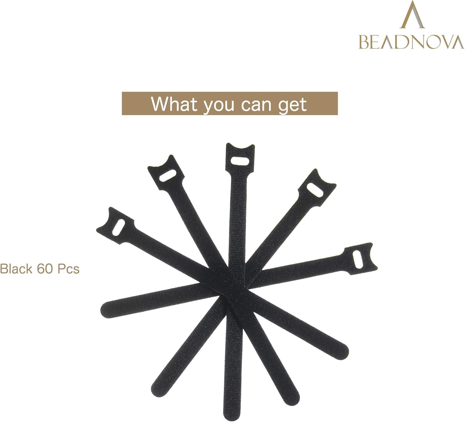 BEADNOVA Wire Organizer Cord Reusable Cable Ties Adjustable Rope Holder (8 Inches, 60 Pieces, Black) - 2)Black image number 6