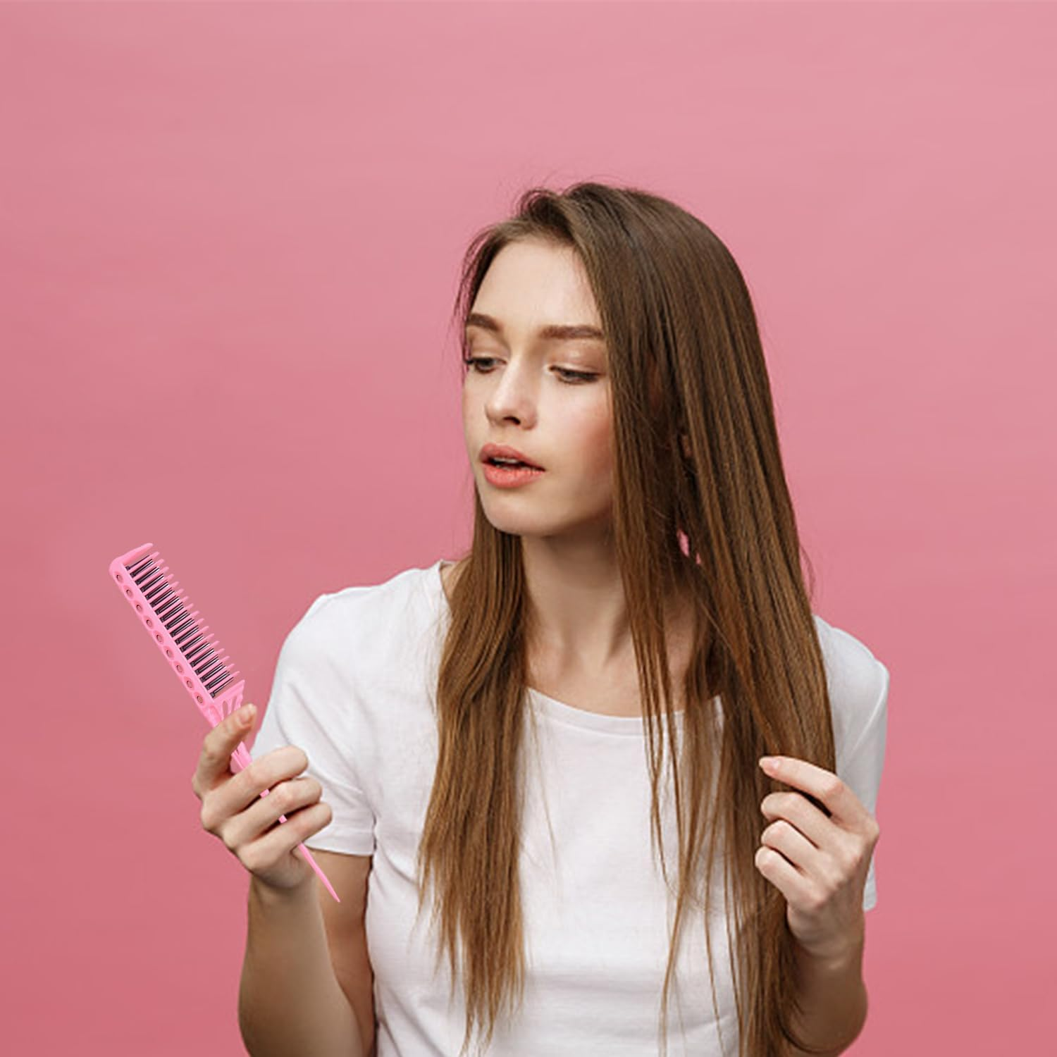 2-Piece Disc Hair Comb, Hairdressing Comb with Dense Tooth Design, Three-Row Hair Comb, Antistatic Hair Comb, Pointed Tail Comb Only for Women (Black, Pink) image number 3