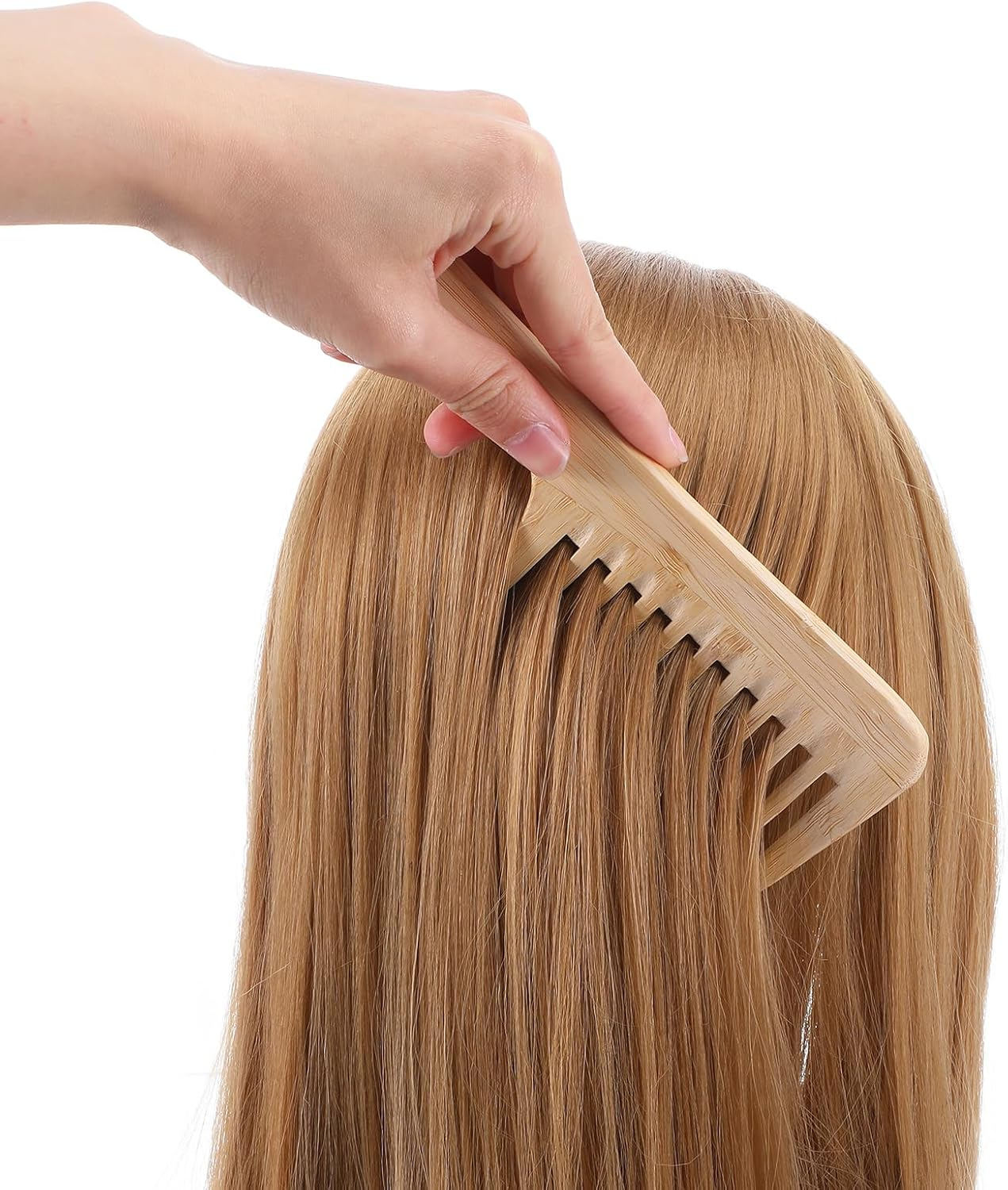 2PCS Bamboo Comb Anti-Static Wide Tooth Combs Natural Bamboo Comb Set Large Hair Detangling Combs Small Wooden Curls Big Tooth Wood Hairs Brushes for Straight Natural Curly Wavy Dry Wet Hair image number 5