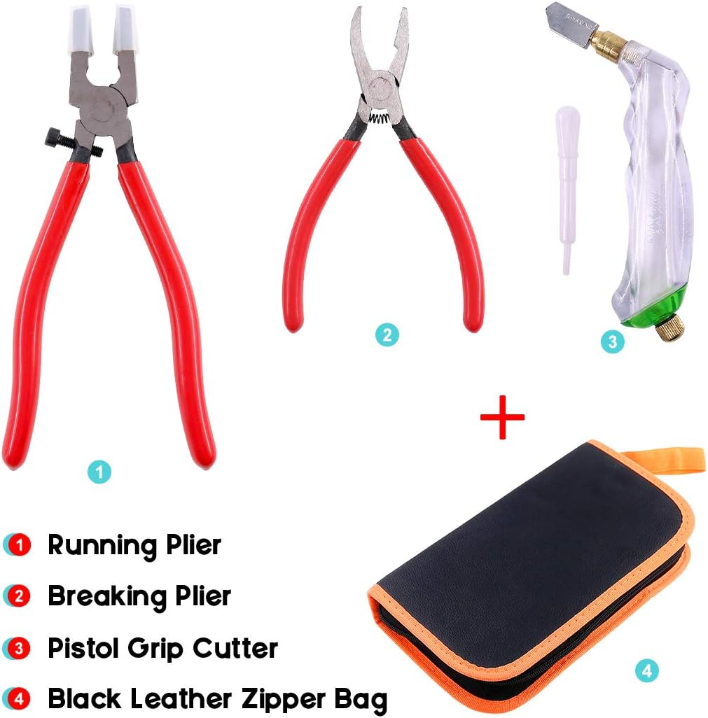Hilitchi 3-Pcs Premium Glass Running Breaking Pliers and Pistol Grip Cutter Set Glass Tool for Stained Glass, Mosaics and Fusing Work image number 1