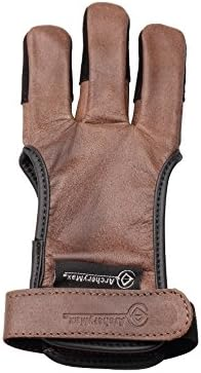 Handmade Brown Leather Three Finger Archery Gloves