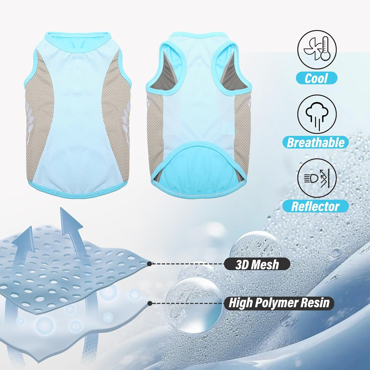 Viiotu 2 Pack Dog Cooling Vest, Lightweight Breathable Ice-Cooling T-Shirts with Reflective Strip for Small Dog Cat image number 3