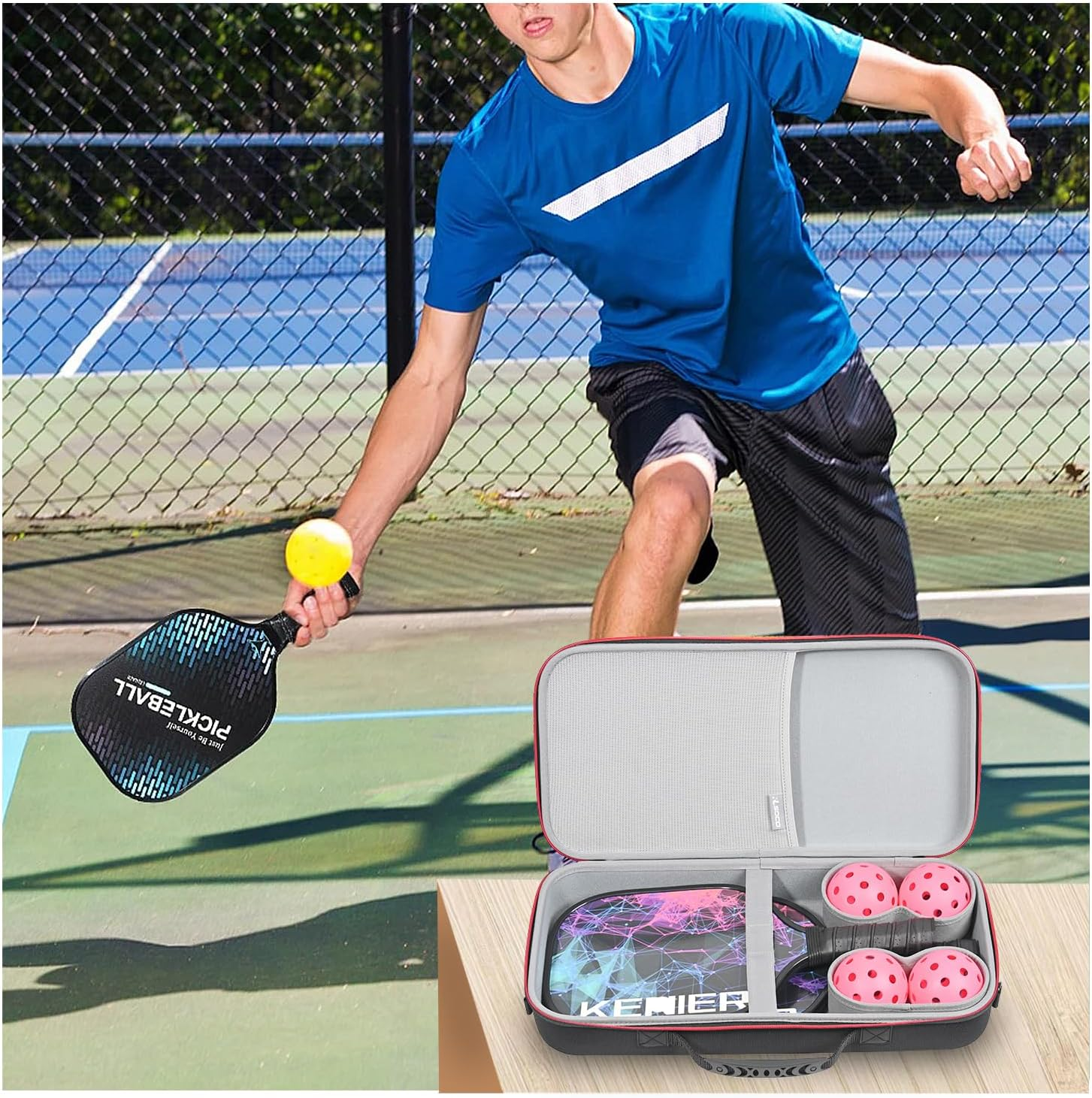 Pickleball Paddles Bag, Pickleball Hard Cover Case for Luzz/Paddex/Hisk/Vatic Pro/Head/Joola/Onix/Franklin Pickleball Paddles, Fits for 2 Paddles, 4 Balls and Paddle Erasers (Bag Only) image number 6