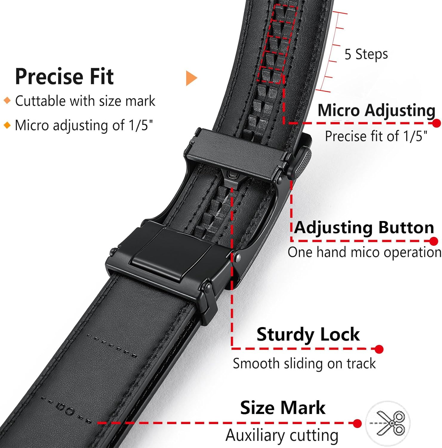 Lionvii Men'S Ratchet Belt - Genuine Leather Belt for Dress and Casual with Automatic Buckle, Adjustable Trim to Fit 29"-50"(35Mm Wide) image number 5