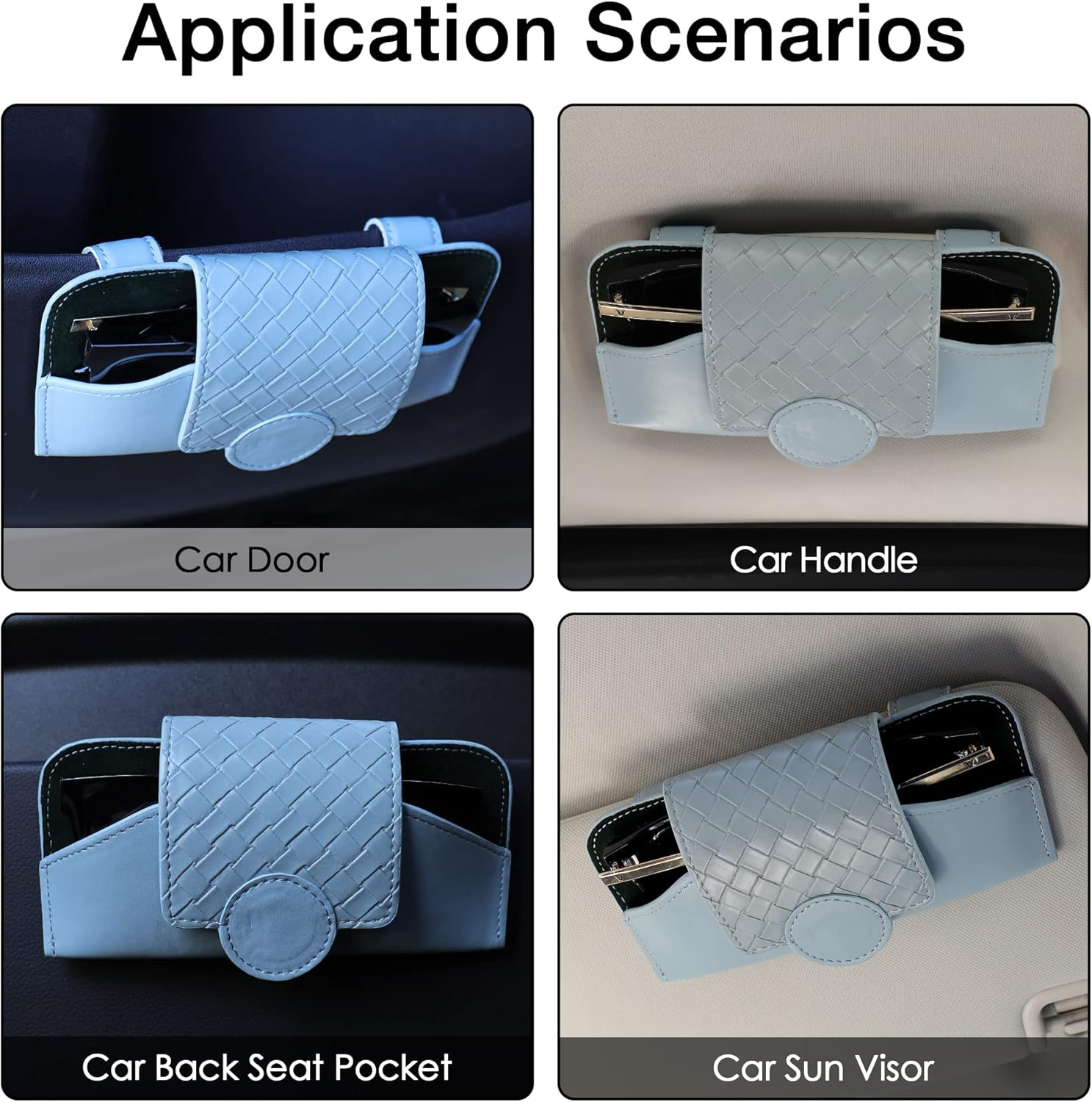 KINIVA Sunglass Holder for Visor - Leather Glasses Case with Clips for Interior Accessories - All Car Models