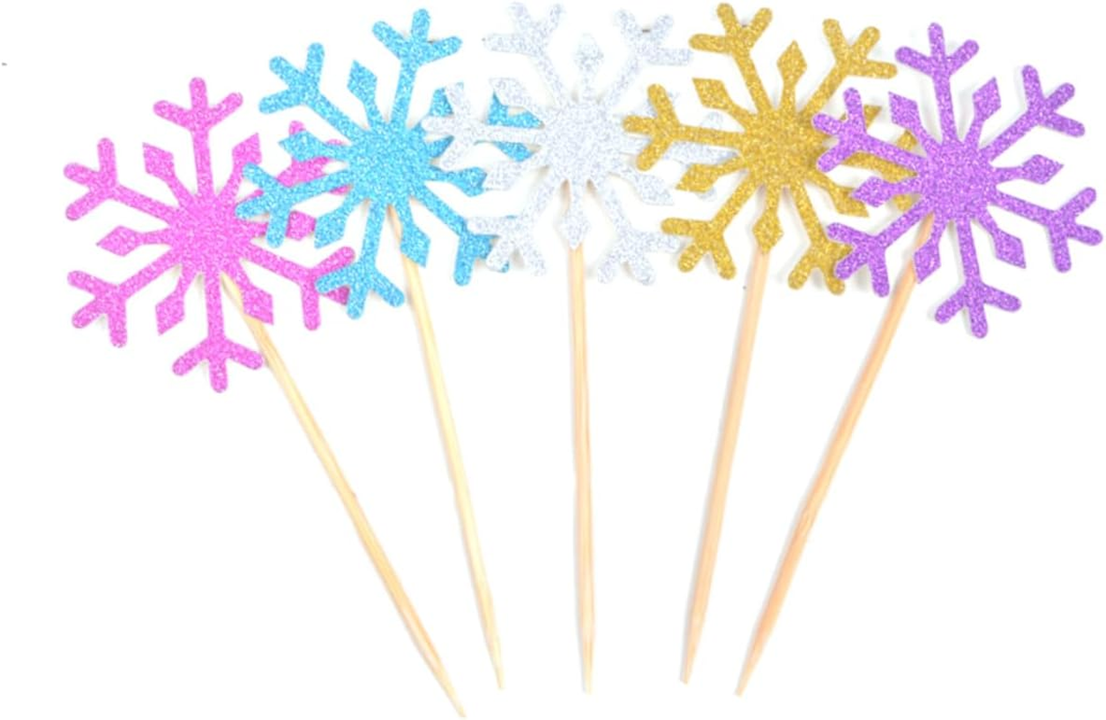 SHOWERORO 100Pcs Christmas Cake Picks Snowflake Ornaments for Dessert Topper Creative Blue Party Cupcake Decor for Christmas Wrapping Decorations image number 2