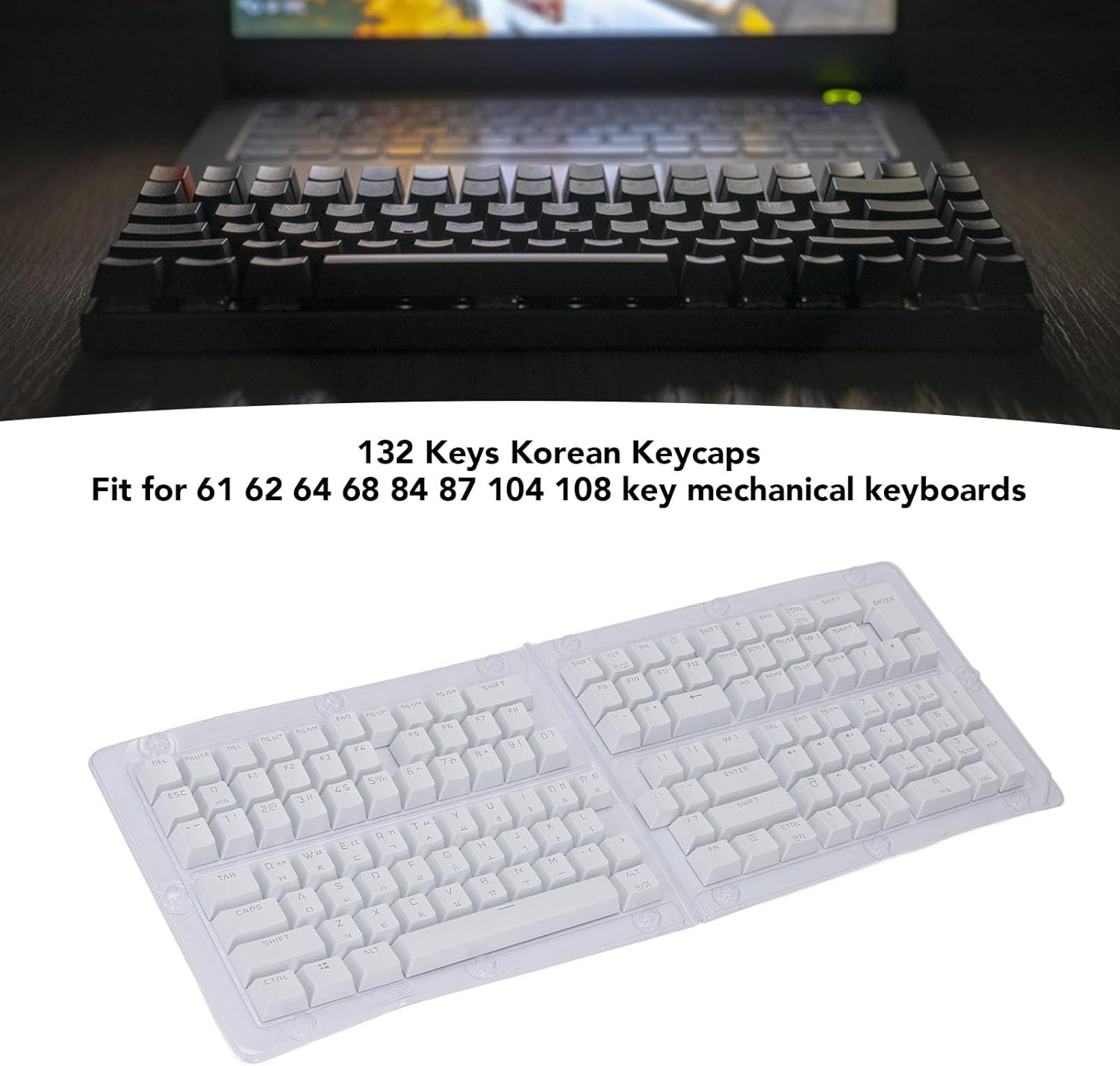 132 Keys Korean Keycaps, Custom Keycaps, OEM Height Keycap Replacement Japanese Korean Keycap Set for 61 62 64 68 72 75 84 87 88 98 100 104 108 Mechanical Keyboard (White) - Blue image number 4