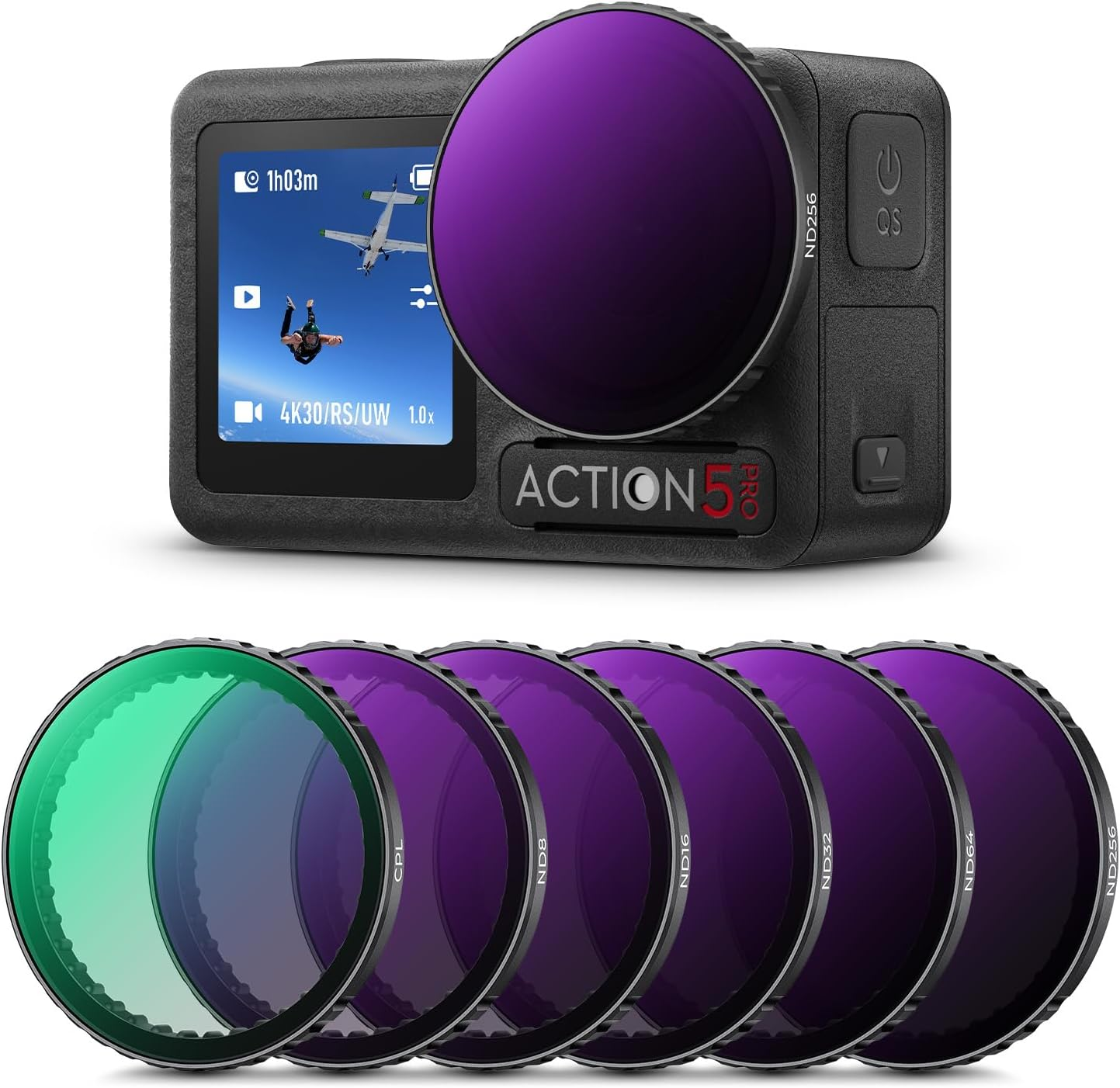 K&F Concept Push-In Fit CPL ND Filter Kit Compatible with DJI Osmo Action 5 Pro, 6 Pack CPL ND8 ND16 ND32 ND64 ND256 Polarizer Neutral Density Filter Set Multi Coated Waterproof image number 4