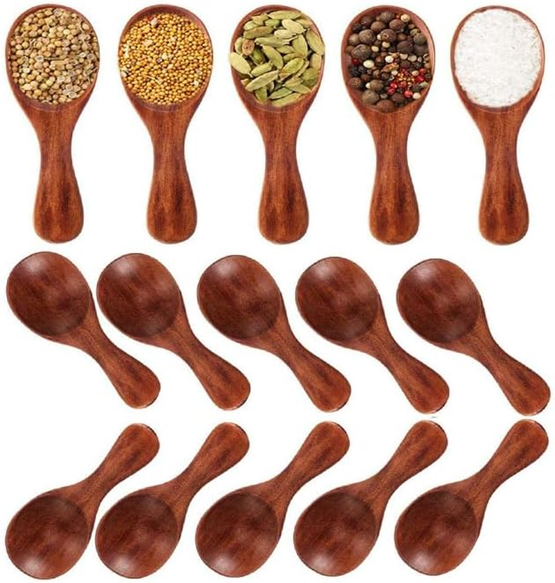 20 Pack Mini Wood Spoon with Short Handle-Small Wooden Salt Spoon, Perfect for Small Jars of Jam, Spices, Condiments, Seasoning, Sugar, Honey, Coffee, Tea, Mustard, Ice Cream