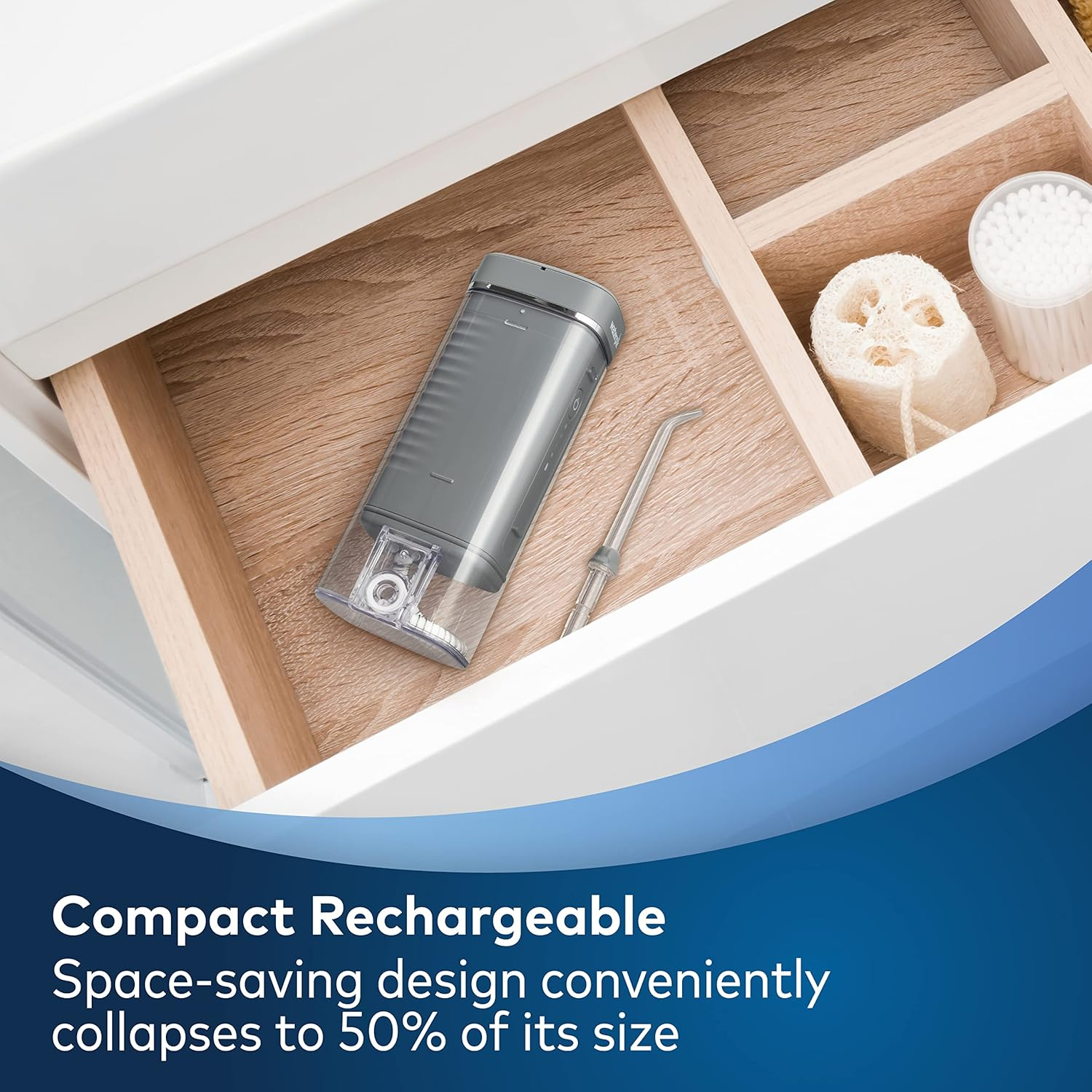 Waterpik Cordless Slide Professional Water Flosser, Portable Collapsible for Travel and Storage, with Travel Bag and 4 Tips, ADA Accepted, Rechargeable and Waterproof, Modern Gray WF-17CD017-1 image number 6