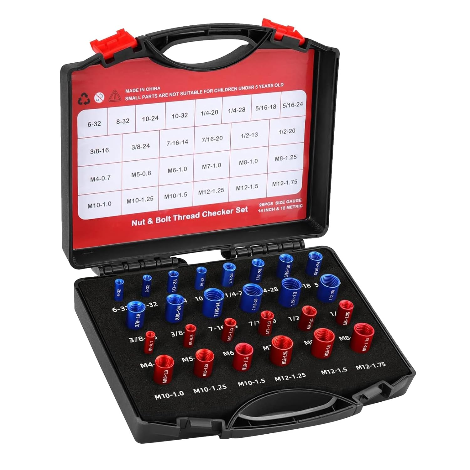 26Pcs Nut and Bolt Thread Checker, Nut and Bolt Measurement Tool Set, Nut Bolt Thread Size Identifier Gauge Tool with a Storage Box, for Maintenance Repair image number 3