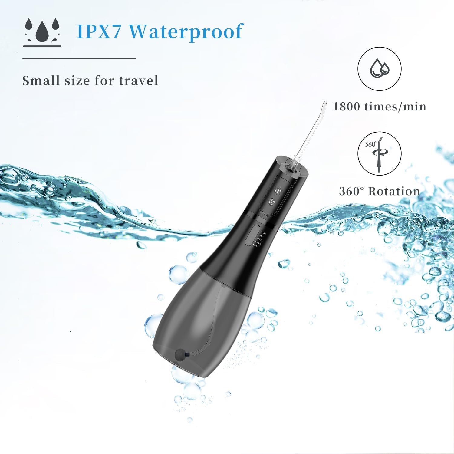 Water Flosser for Teeth Cordless,Yvxun 360&deg;Rotation Oral Irrigator with 5 Modes & 6 Jet Tips Water Teeth Cleaner, IPX7 Waterproof, 400ML Large Capacity,Usb Rechargeable for Travel image number 4