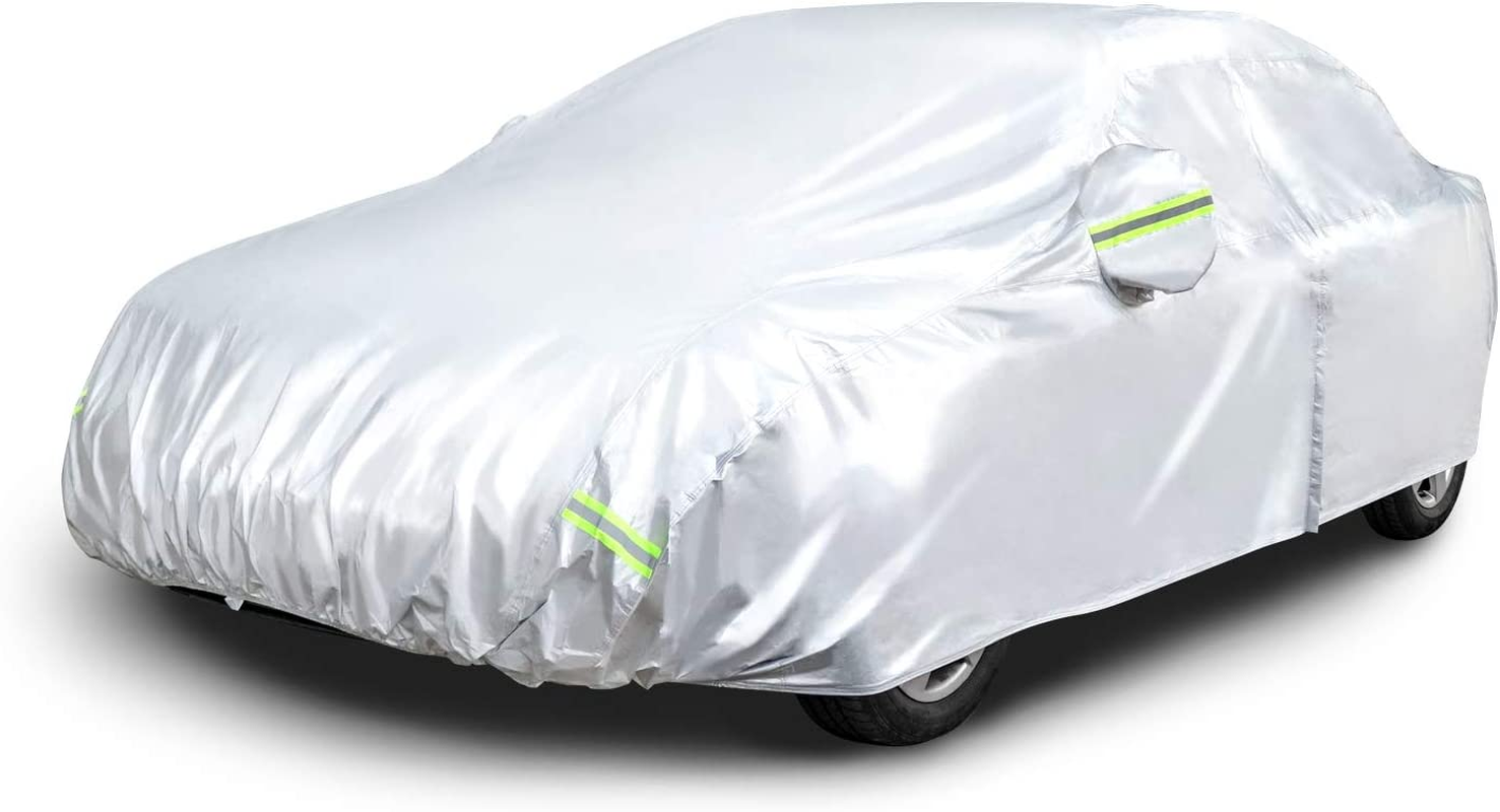 Amazon Basics Silver Weatherproof Car Cover - 150D Oxford, Sedans up to 483Cm