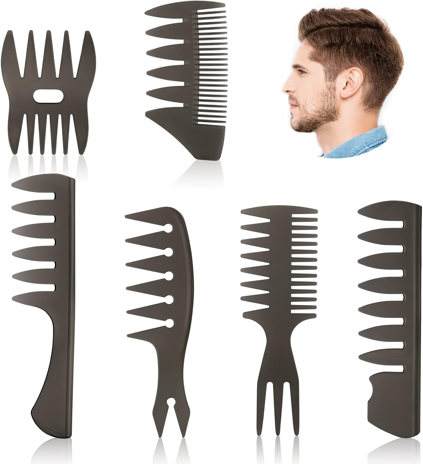 URAQT Mens Styling Set, 6Pc Wide Tooth Hair Comb, Pompadour & Curl Wet Comb, Anti-Static for Men & Ladies image number 6