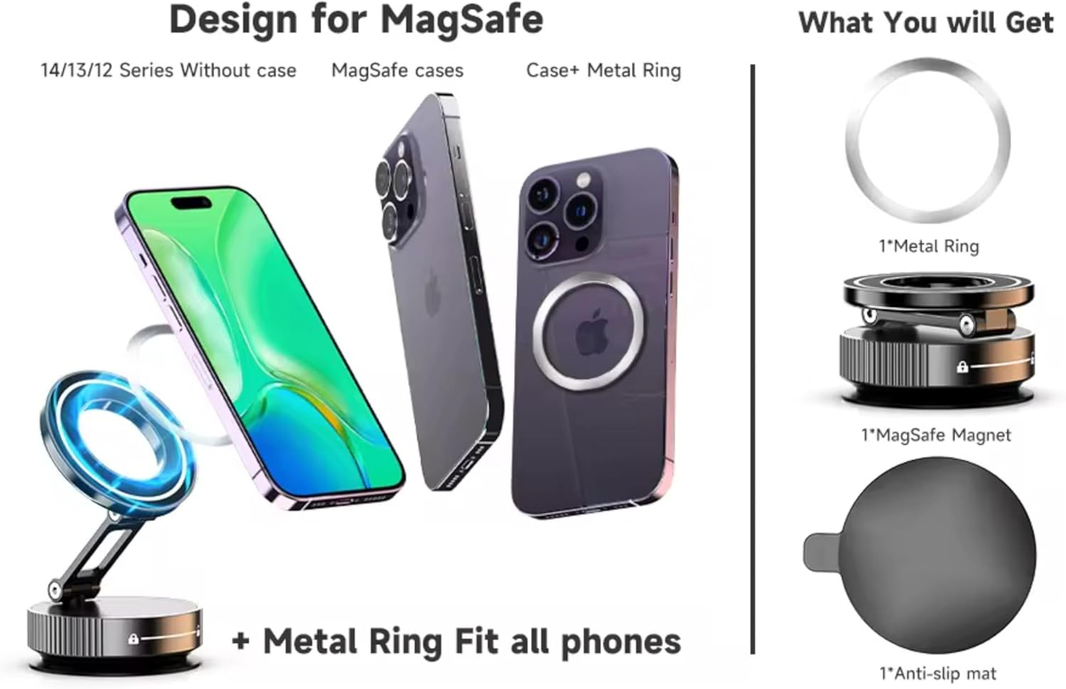 Smartphone Mount, Magnet Car Mount, Super Strong Magnetic Force of Vacuum Suction Cups,High-Grade Alloy Material, 360 Degree Rotating Base, Foldable image number 1