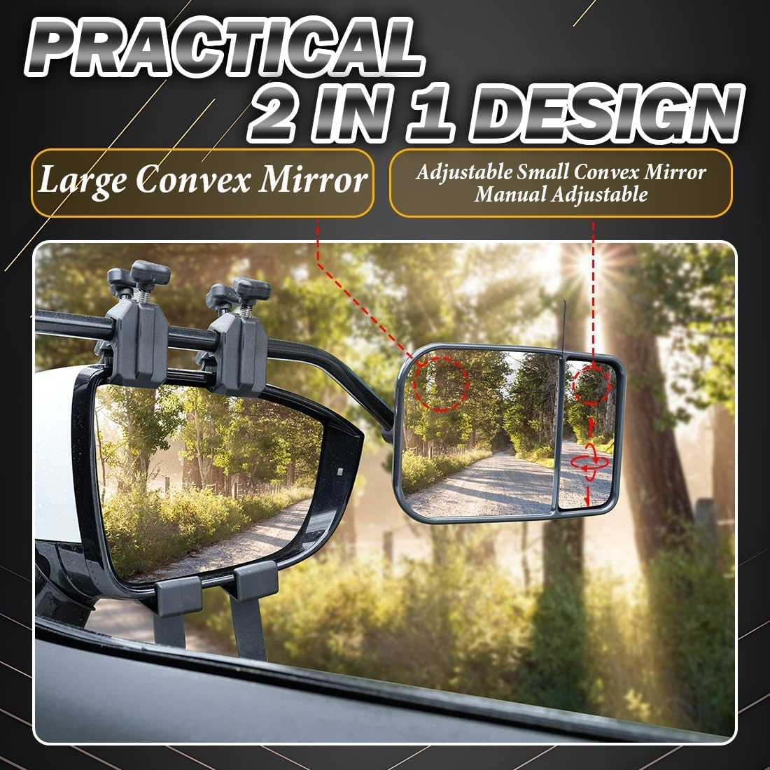 Clip on Towing Mirrors Extensions for Towing, 360 Degree Adjustable Rotation Side Mirror Extenders for Towing, Convex Rearview Mirror, Tow Mirrors for Car Truck Trailer RV SUV, 2 Pack image number 4