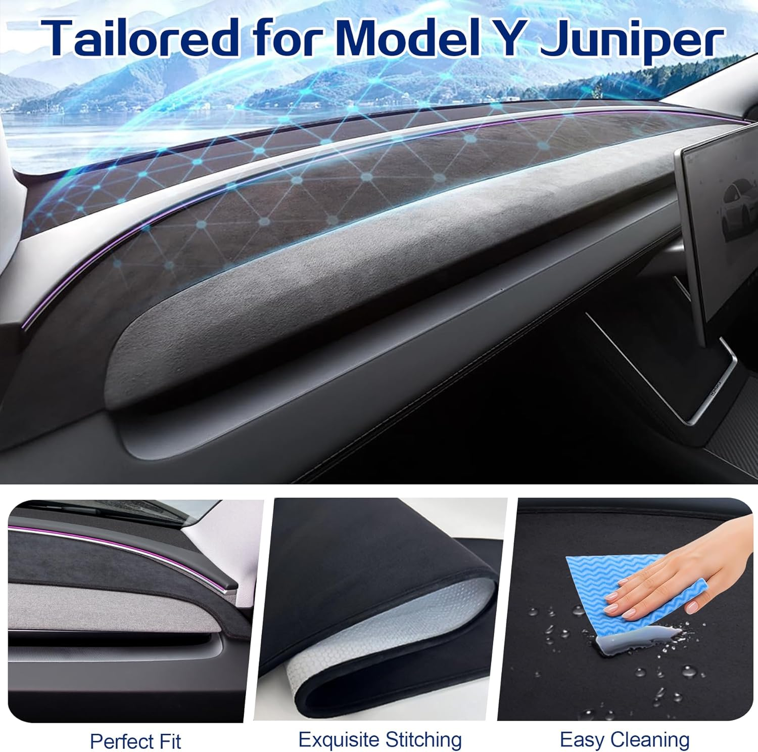 Sunshade for Tesla Model Y Juniper 2026 2025 Dashboard Cover, Non-Slip Suede Dash Board Mat for New Mode Y Dashboard Pad Sun Protection Interior Accessories (For Model Y Juniper)