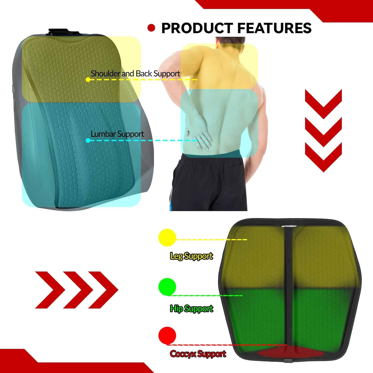 Gel Car Seat Cushion with Lumbar Support Cushion,Cool Gel Technology | Breathable Honeycomb Structure Design | Fits Most Cars & Suvs | Relief for Back Pain & Driving Discomfort image number 3