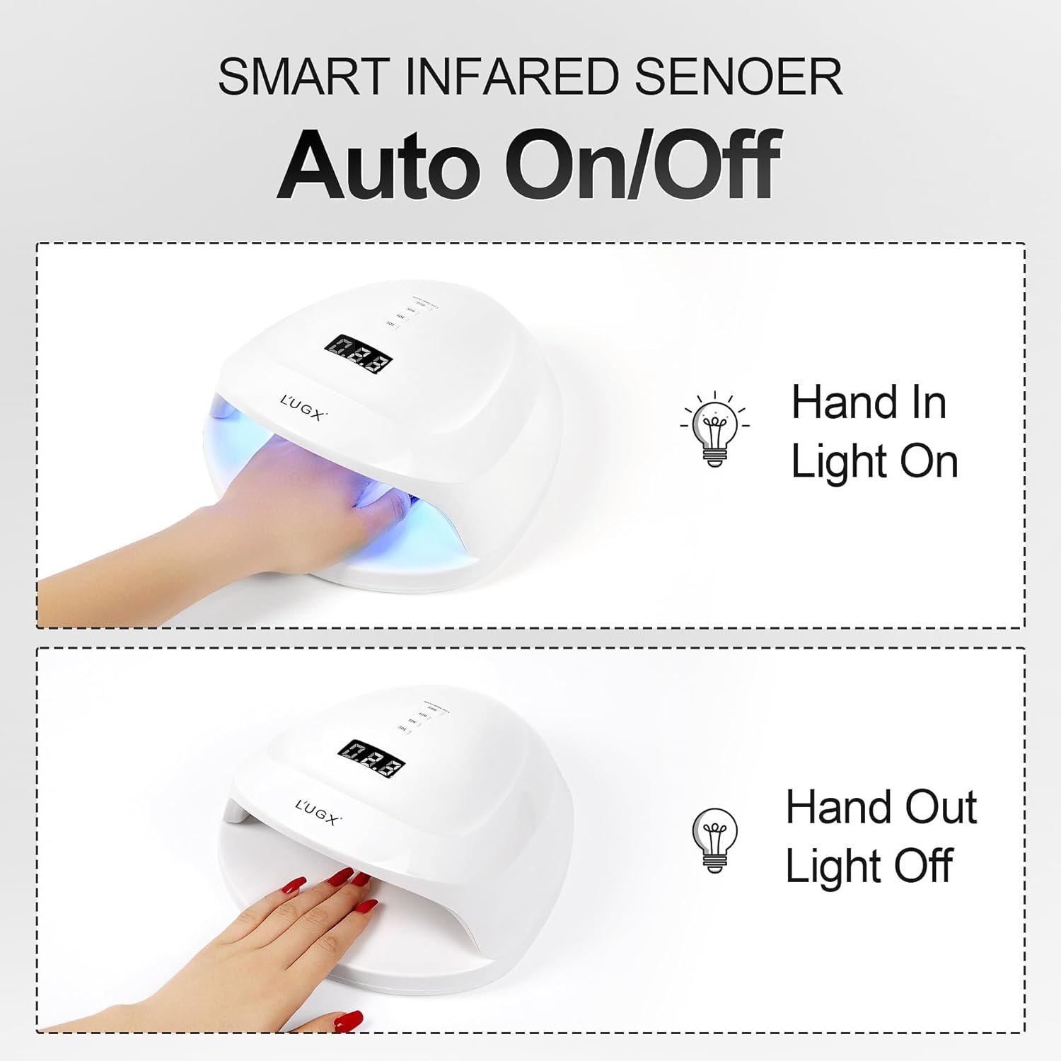 L'UGX Rechargeable UV LED Nail Lamp, 60W Nail Lamp Professional Nail Dryer with 4 Timer Setting, UV Light for Gel Nails, Perfect for Salon & Home image number 3