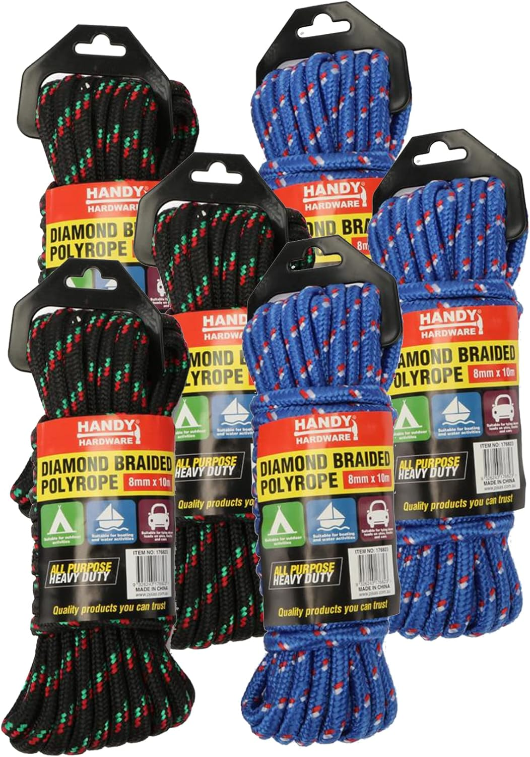 [6PK] Handy Hardware Diamond Braided Polyrope - 8Mm X 10M, Durable and Strong, Ideal for Use in Agriculture and Livestock image number 1