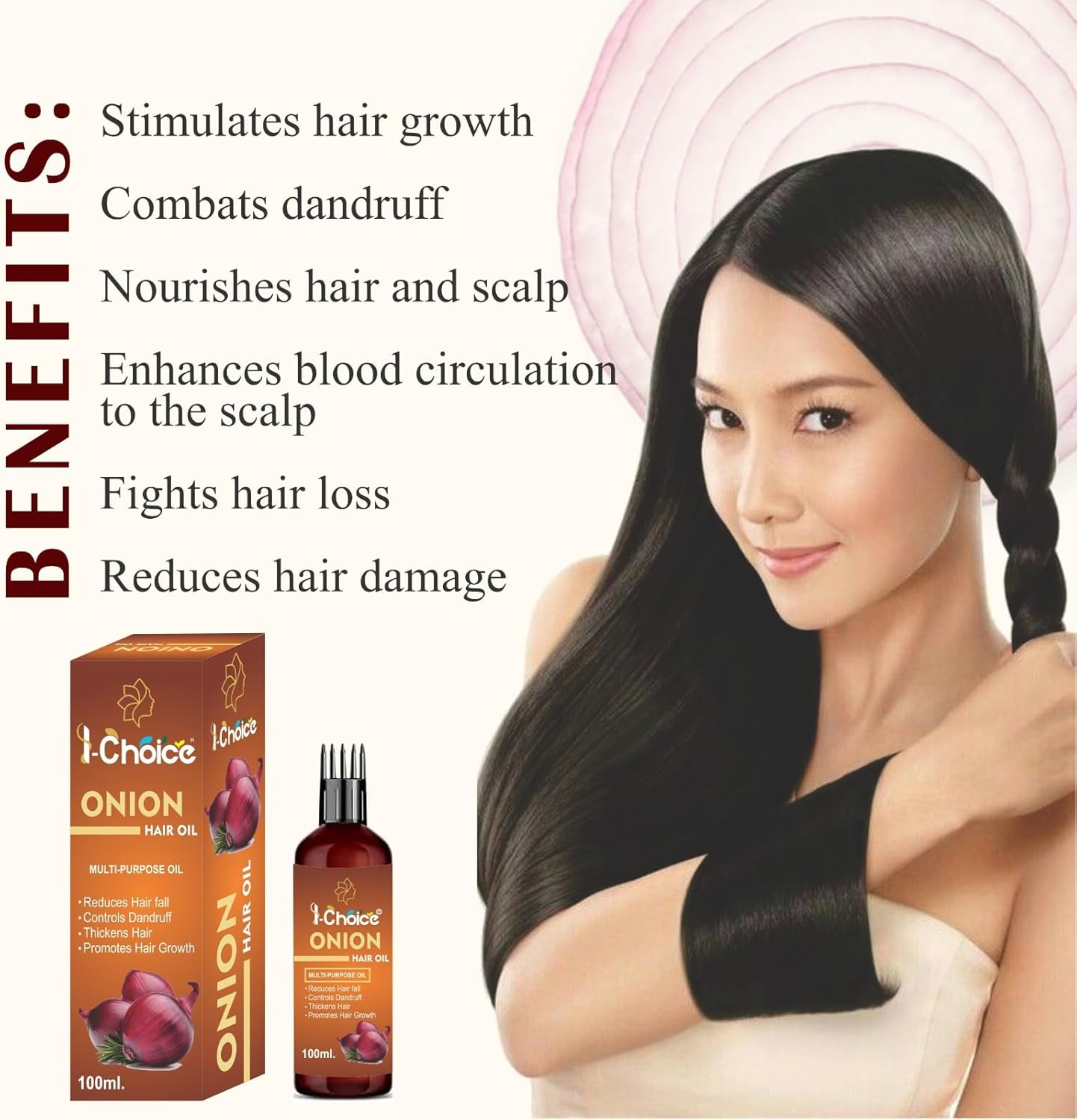 I-CHOICE Onion Black Seed Hair Oil - Controls Hair Fall - No Mineral Oil, Silicones & Synthetic Fragrance Hair Oil (100 Ml) image number 1