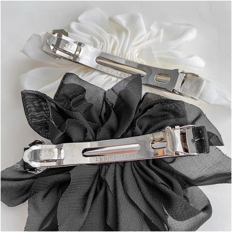 2Pcs Chiffon Flower Hair Clips Flower Hair Barrettes Hair Accessories for Women Girls Wedding Party(Black+White) image number 6