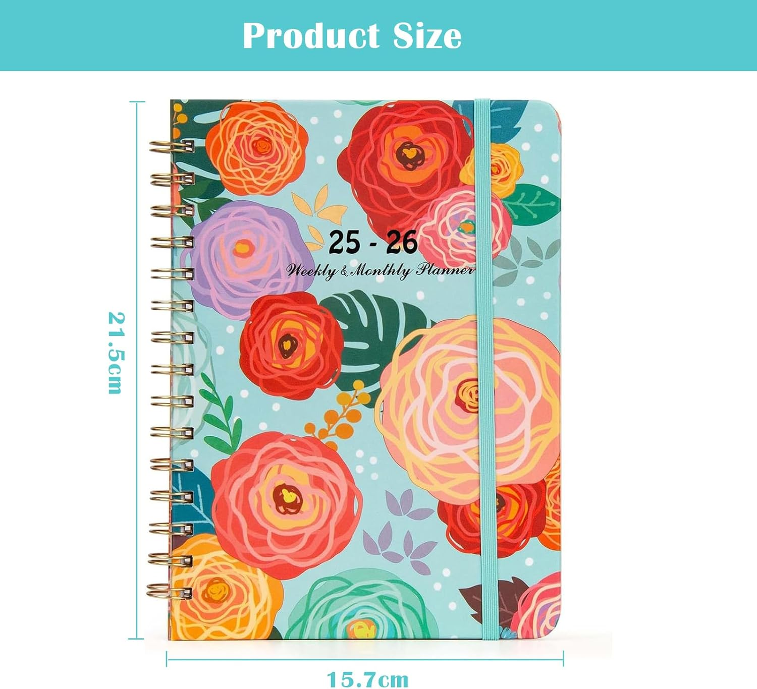 Lejapwat 2025 Planner with Monthly Tabs, Weekly and Monthly Diary Notebook, A5 Hardcover Planner with Inner Pocket from July 2025-June 2026 (Colorful Roses) image number 4